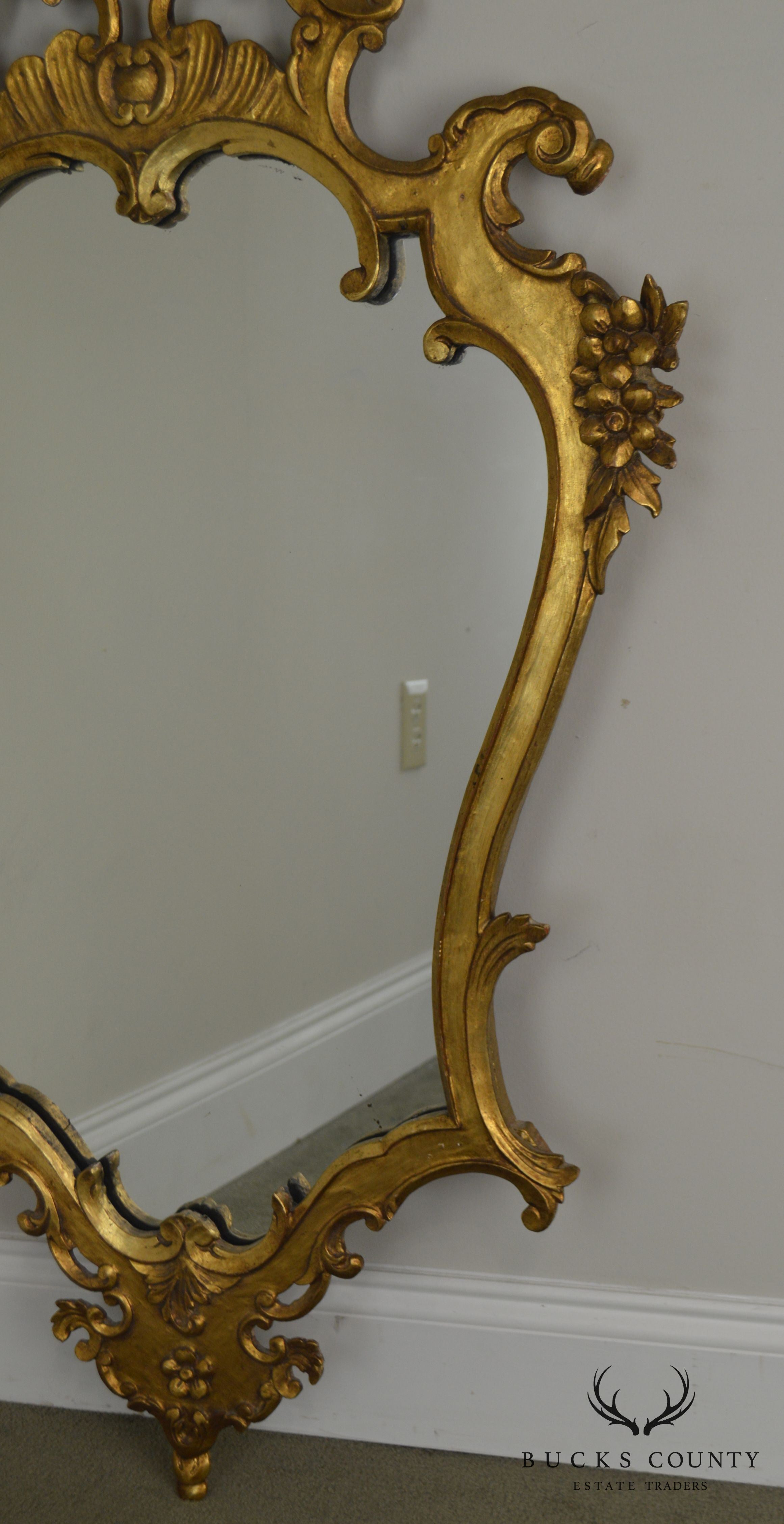 Vintage Italian Giltwood Rococo Carved Wall Mirror