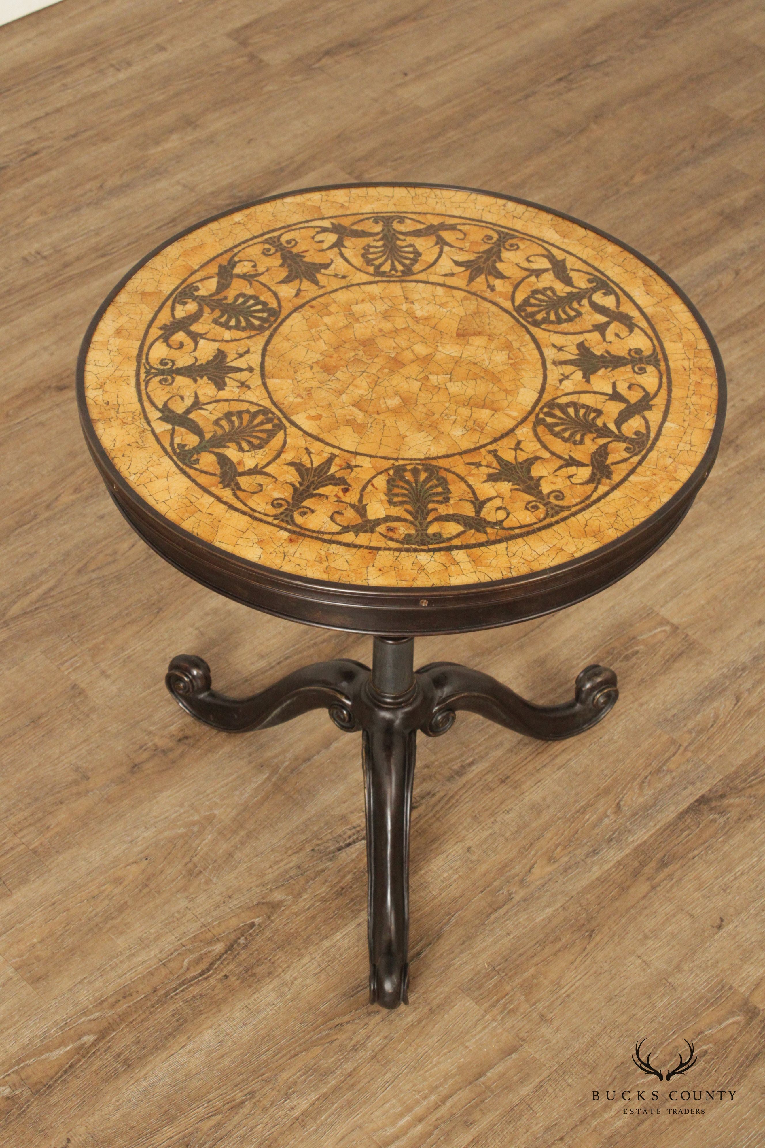 Classical Style Round Mosaic Top Bronze Side Table