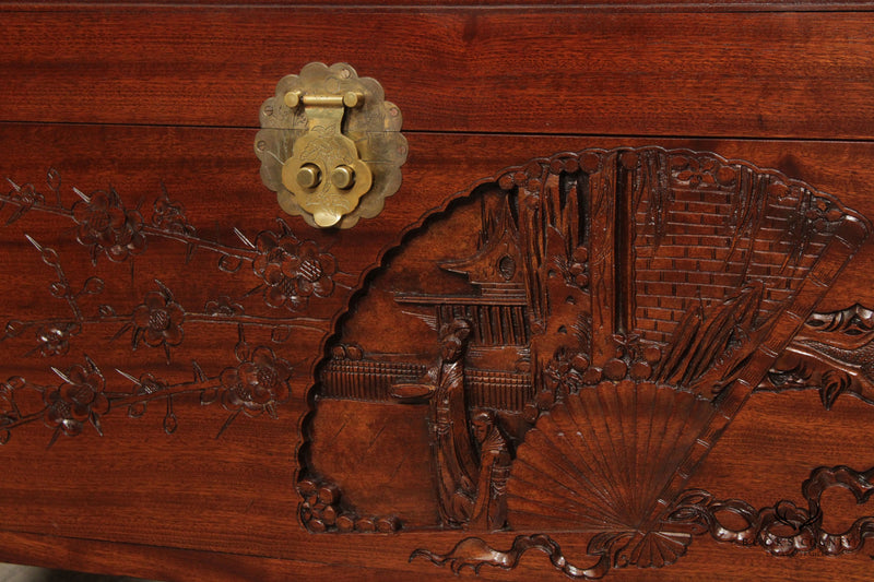 Vintage Asian Carved Camphor Wood Chest