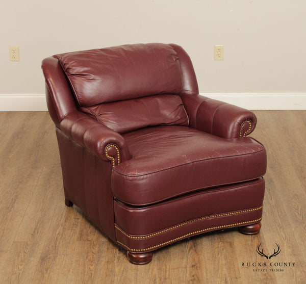 Traditional Red Leather Tilt-Back Club Chair