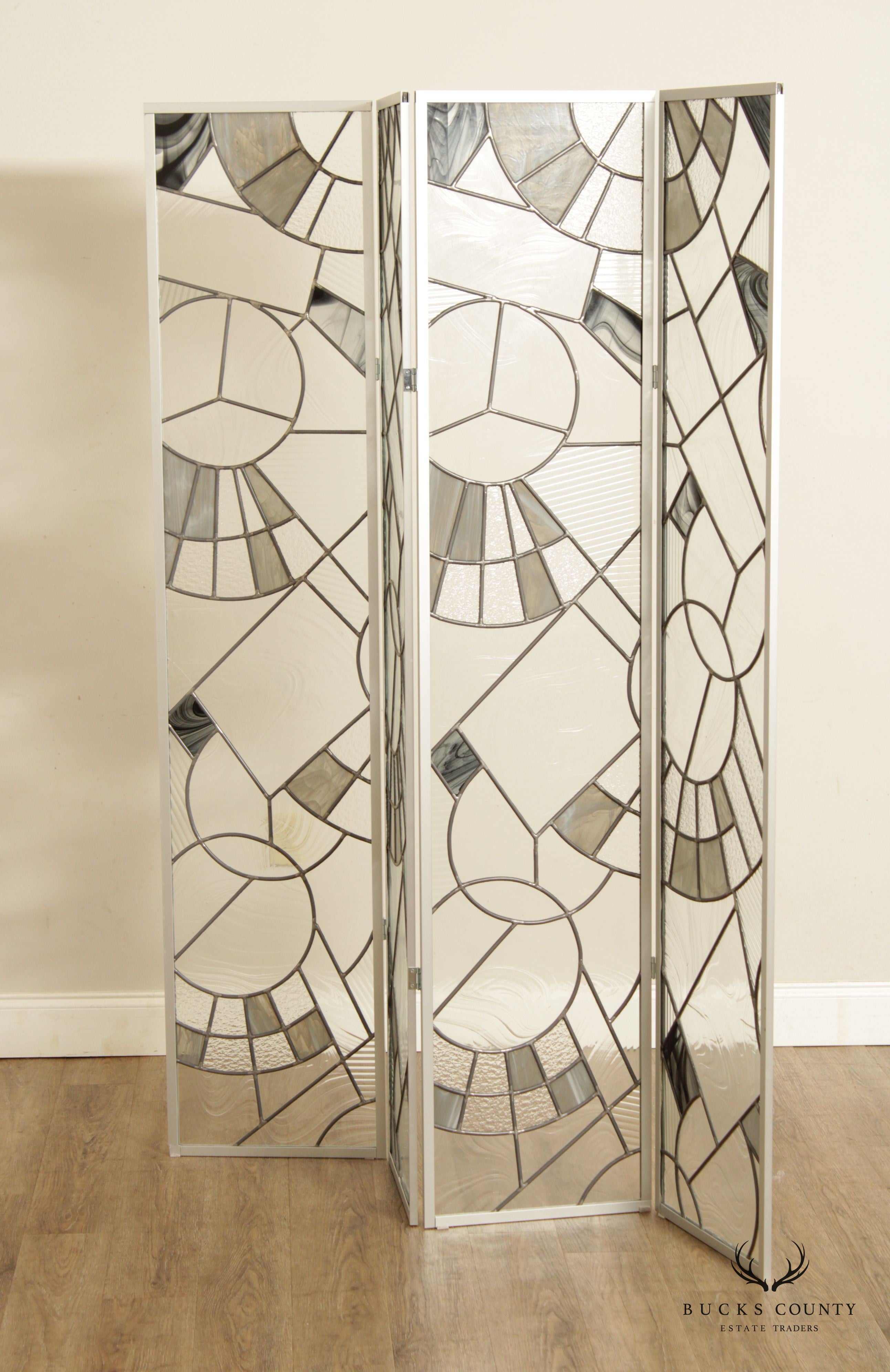 Post Modern Art Glass Four Panel Room Divider