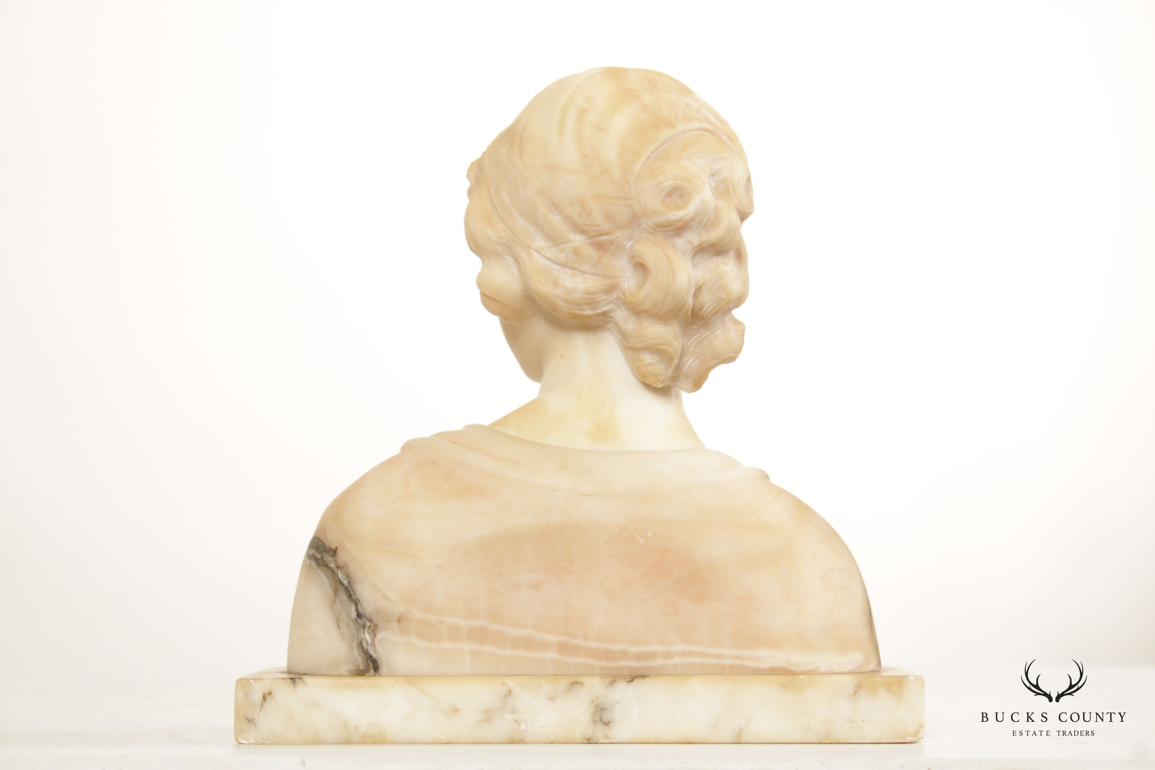 Antique Art Nouveau Alabaster Bust, After Giuseppe Bessi