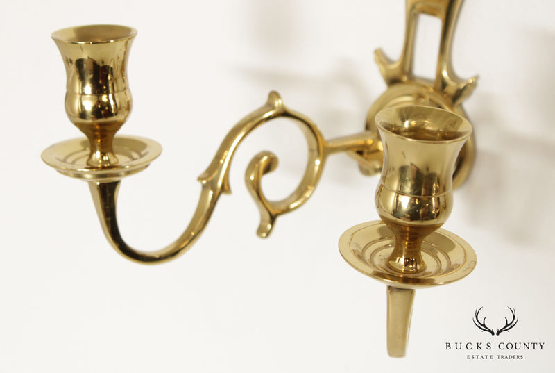 Colonial Williamsburg Virginia Metal Crafters Pair of Brass Candle Wall Sconces