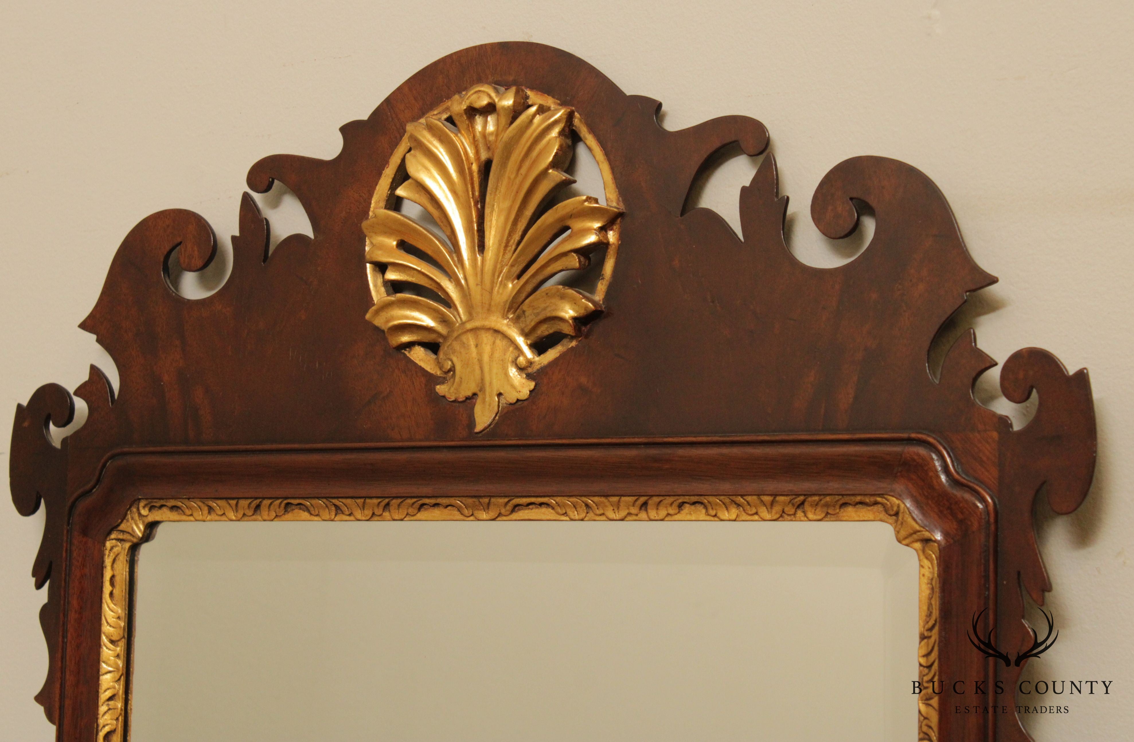 Chippendale Style Custom Quality Mahogany Partial Gilt Mirror