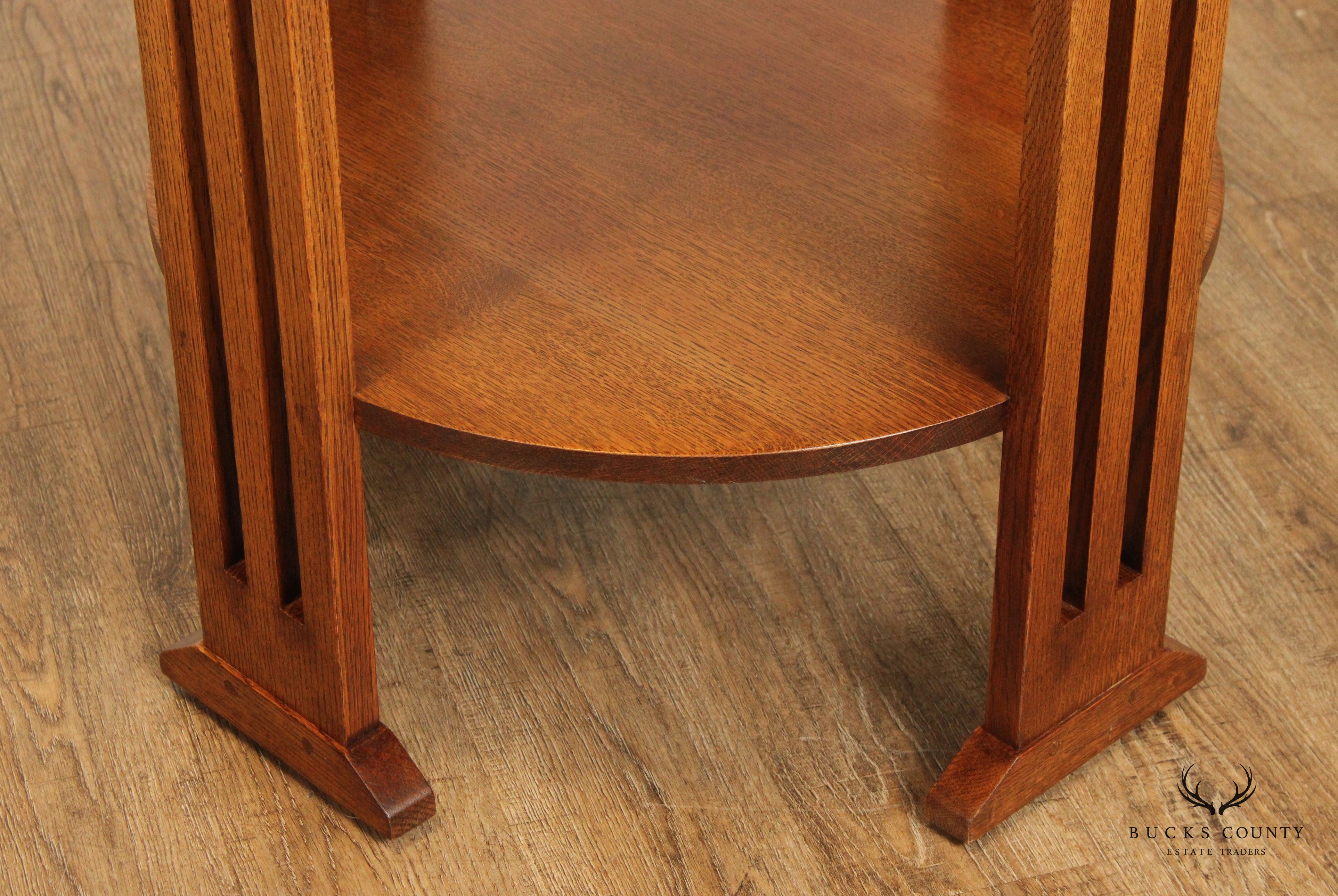 Stickley Mission Collection Oak Two-Tier Round Side Table