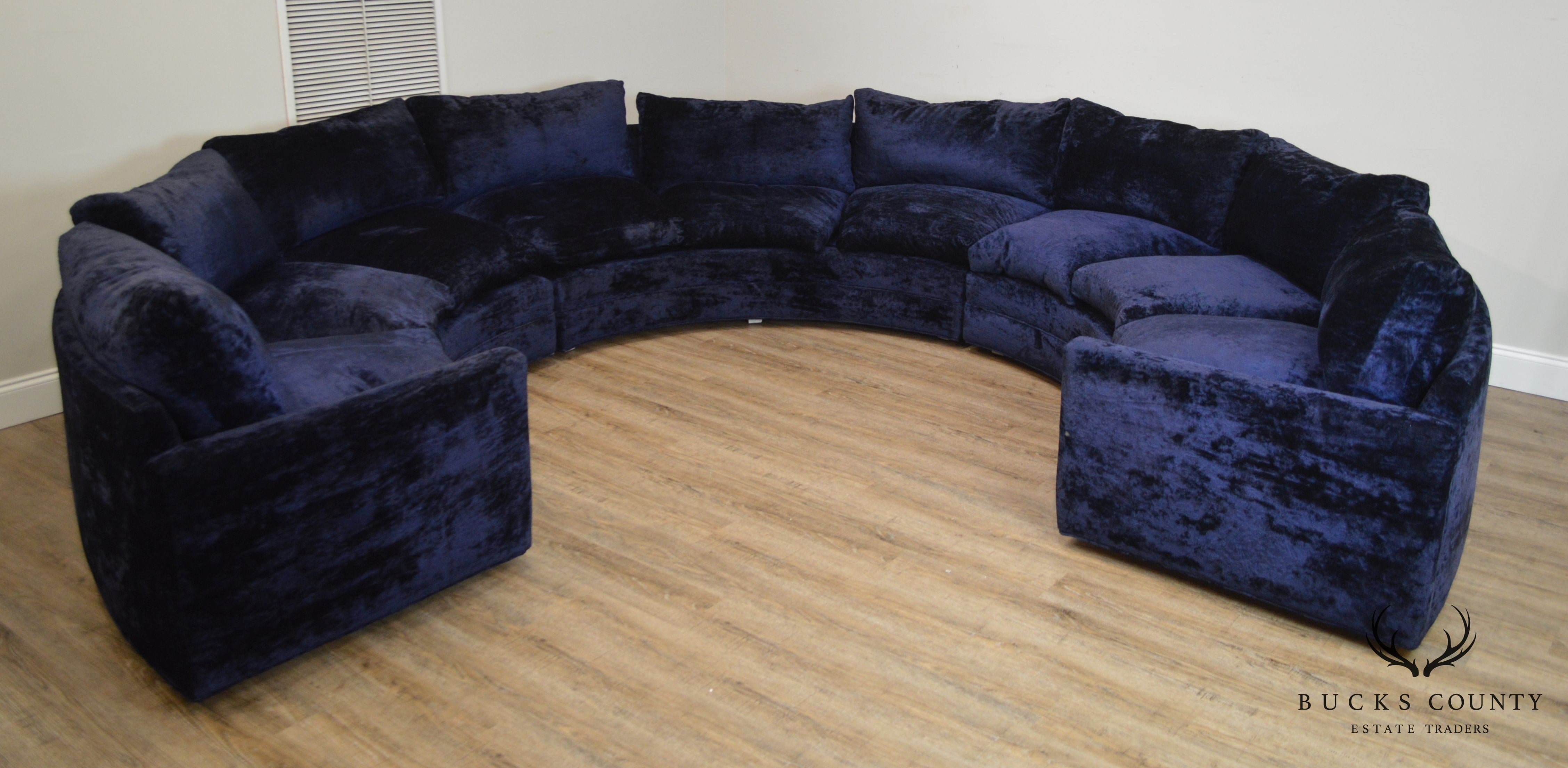 Mid Century Modern Blue Curved Circular Sectional Sofa