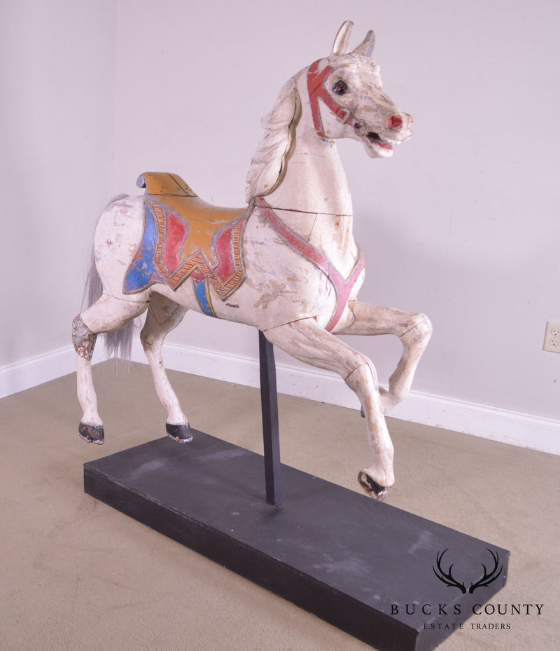 Antique Hand-Carved Wood and Polychromed Prancing Carousel Horse