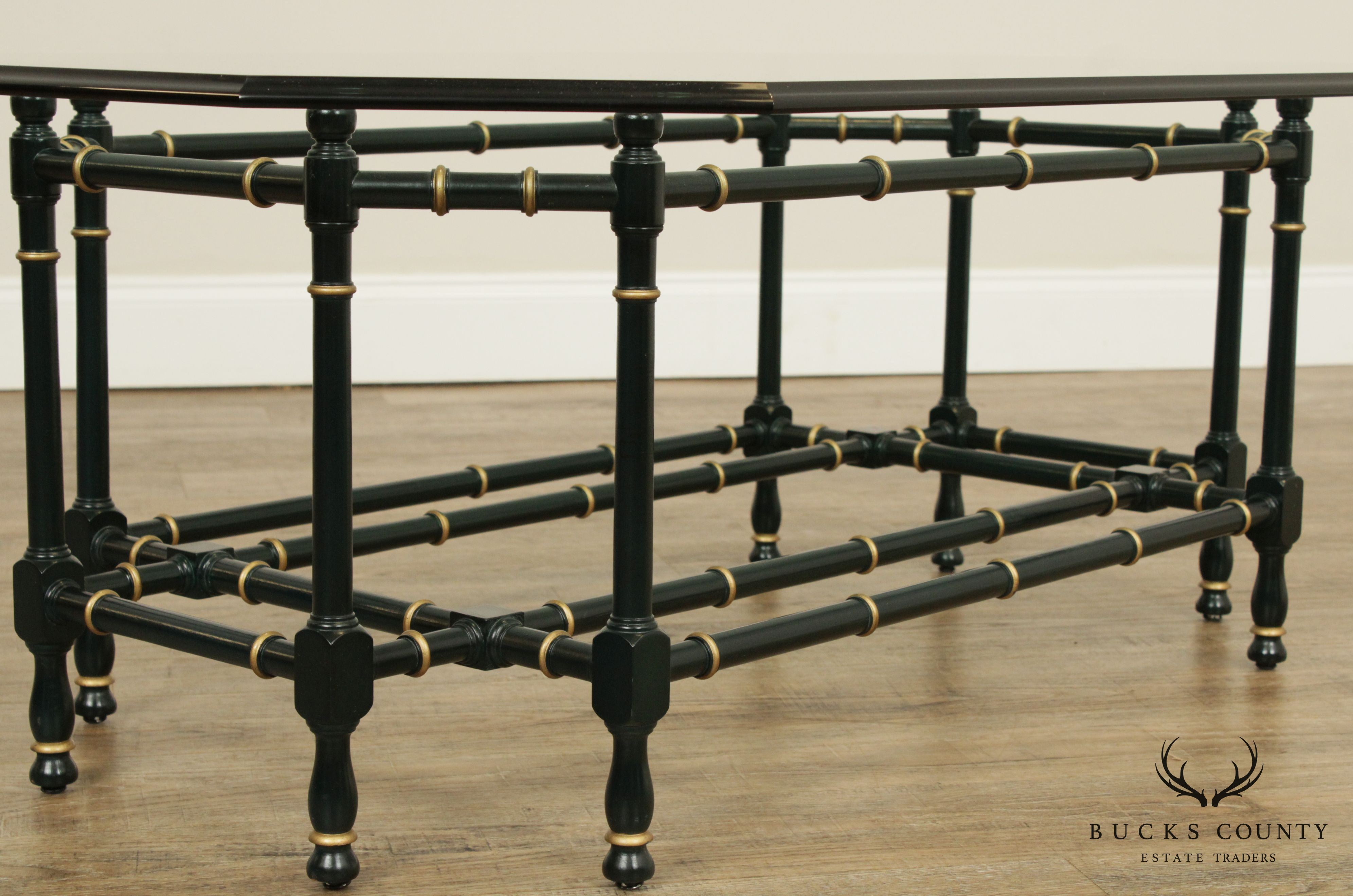 Faux Bamboo Vintage Black & Gold Glass Top Coffee Table