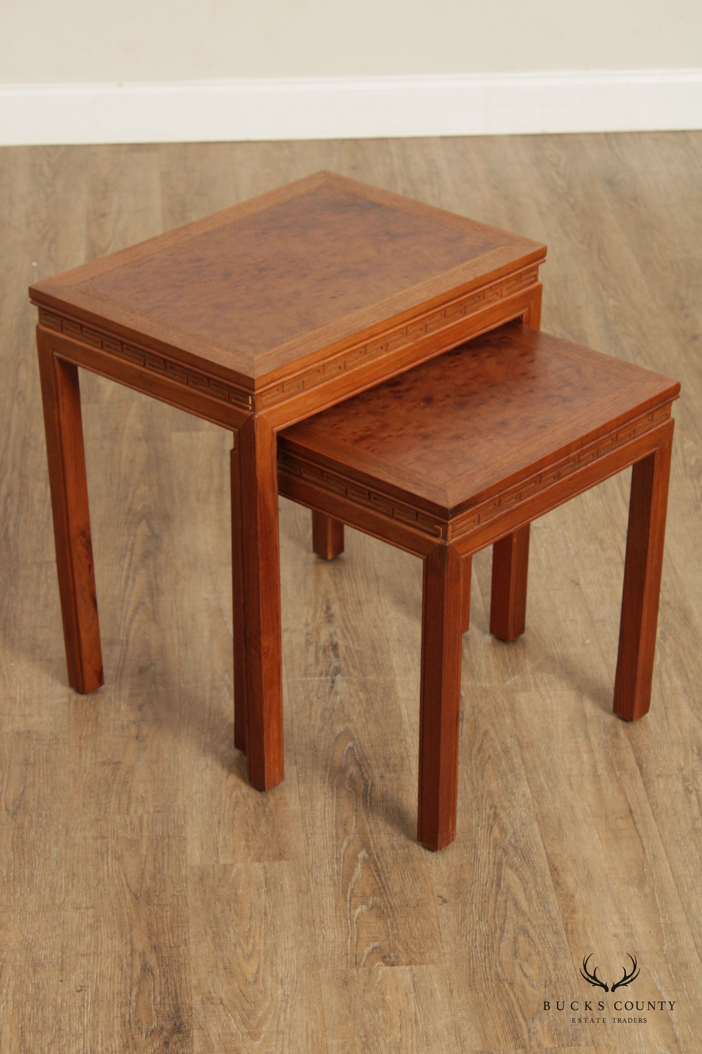 Mid Century Asian Burlwood Top Nesting Tables