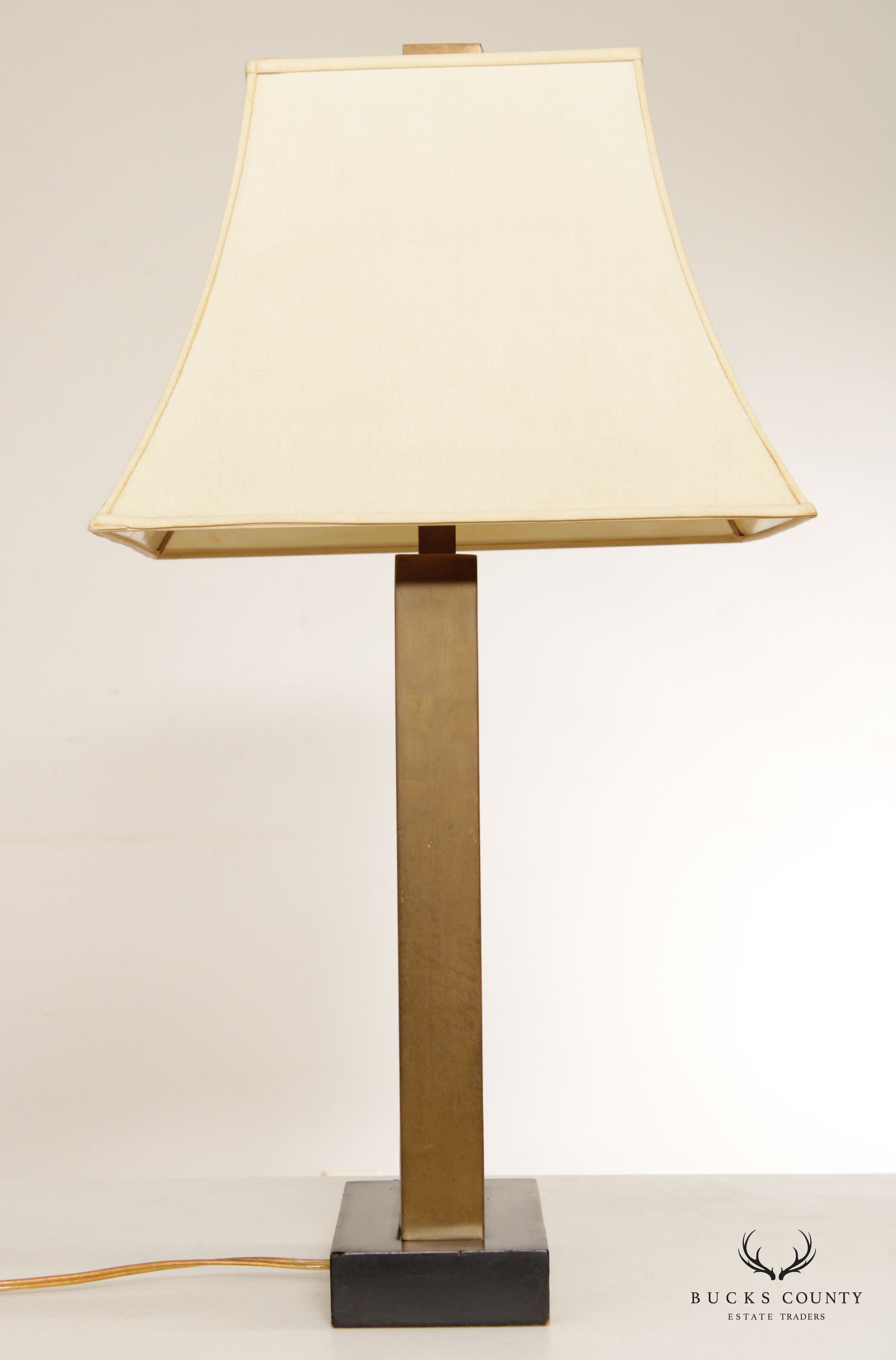 Modern Brass Pair of Rectangular Table Lamps