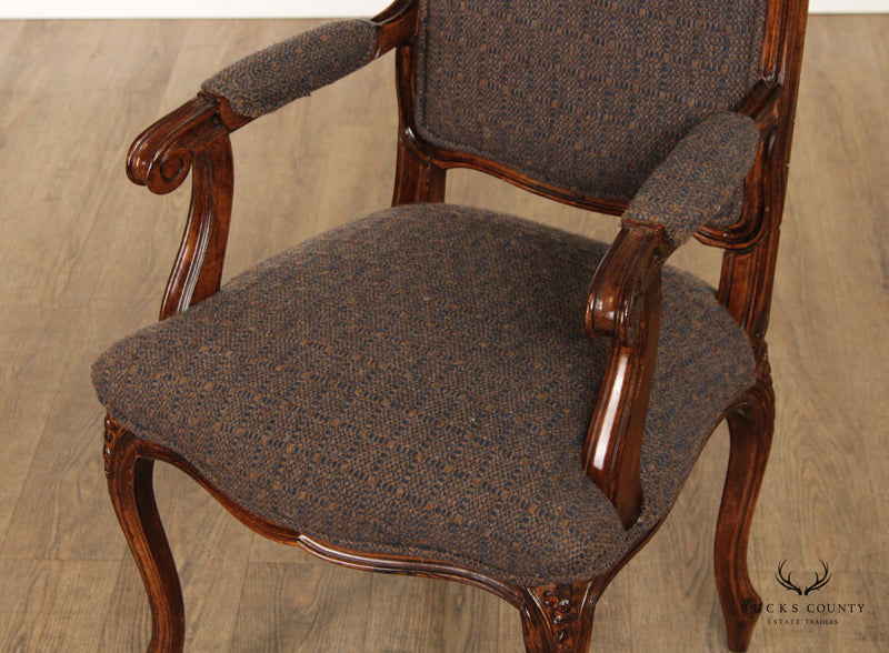 French Louis XV Style Set 8 Walnut High Back Dining Chairs