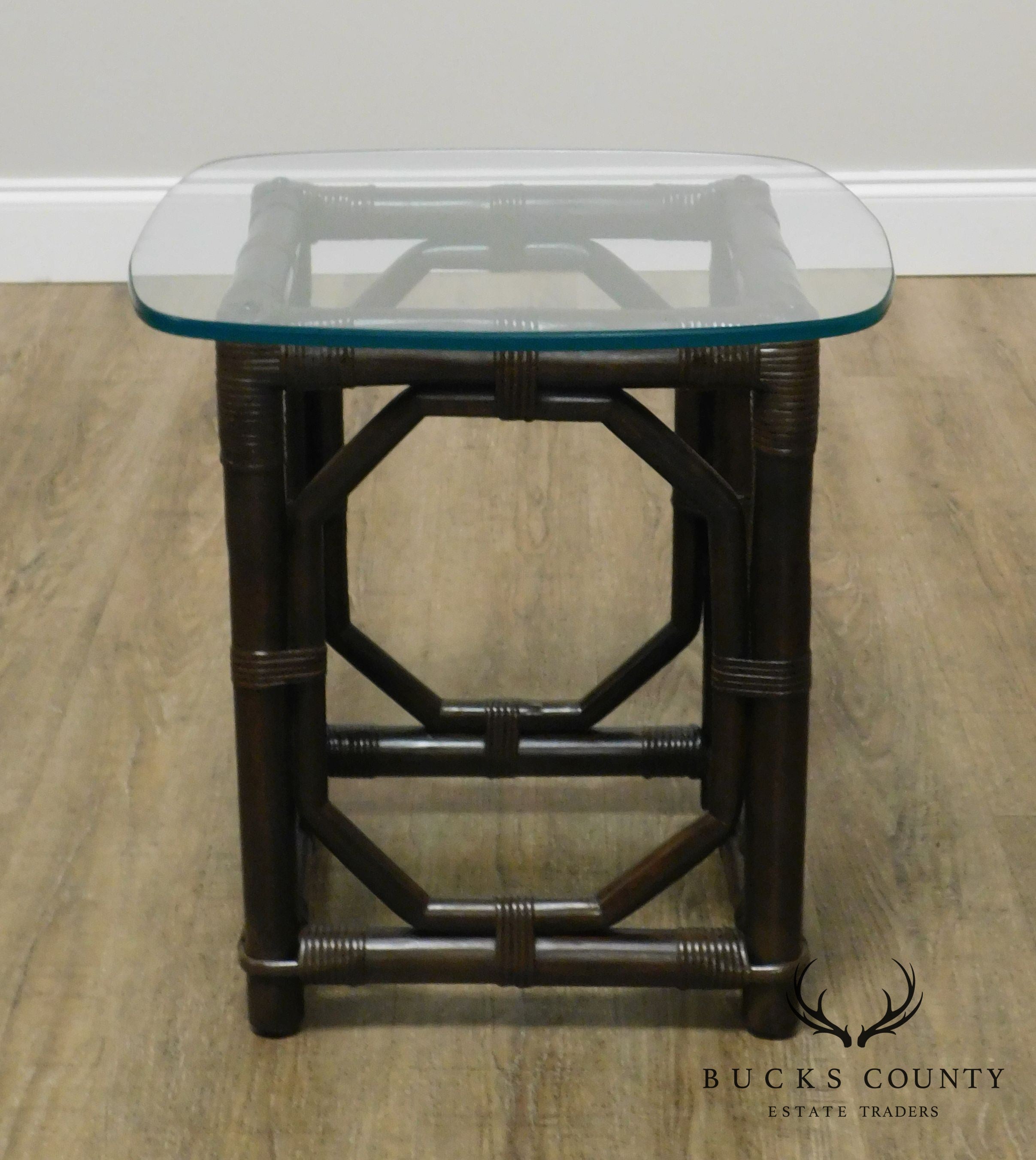 Ficks Reed Vintage Rattan Glass Top Side Table