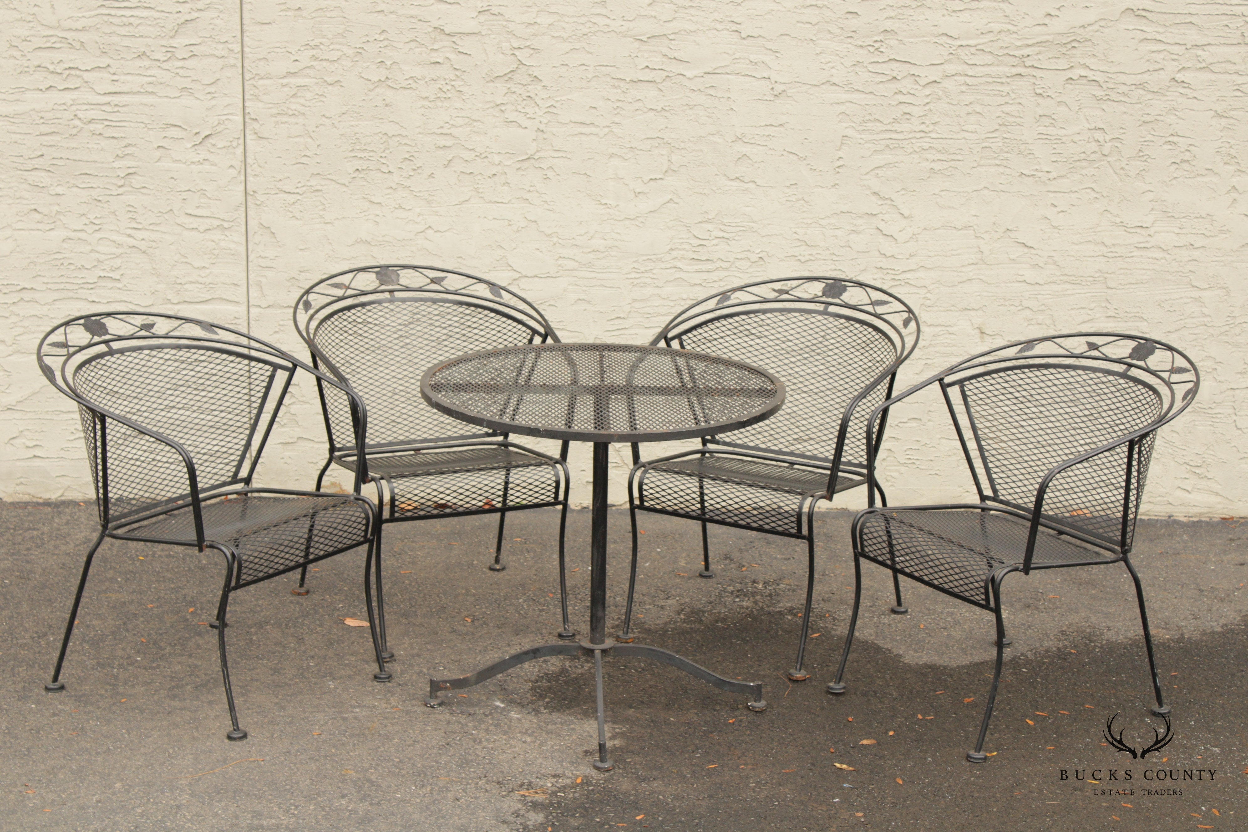 Mid Century Modern Five-Piece Wrought Iron Outdoor Dining or Bistro Set