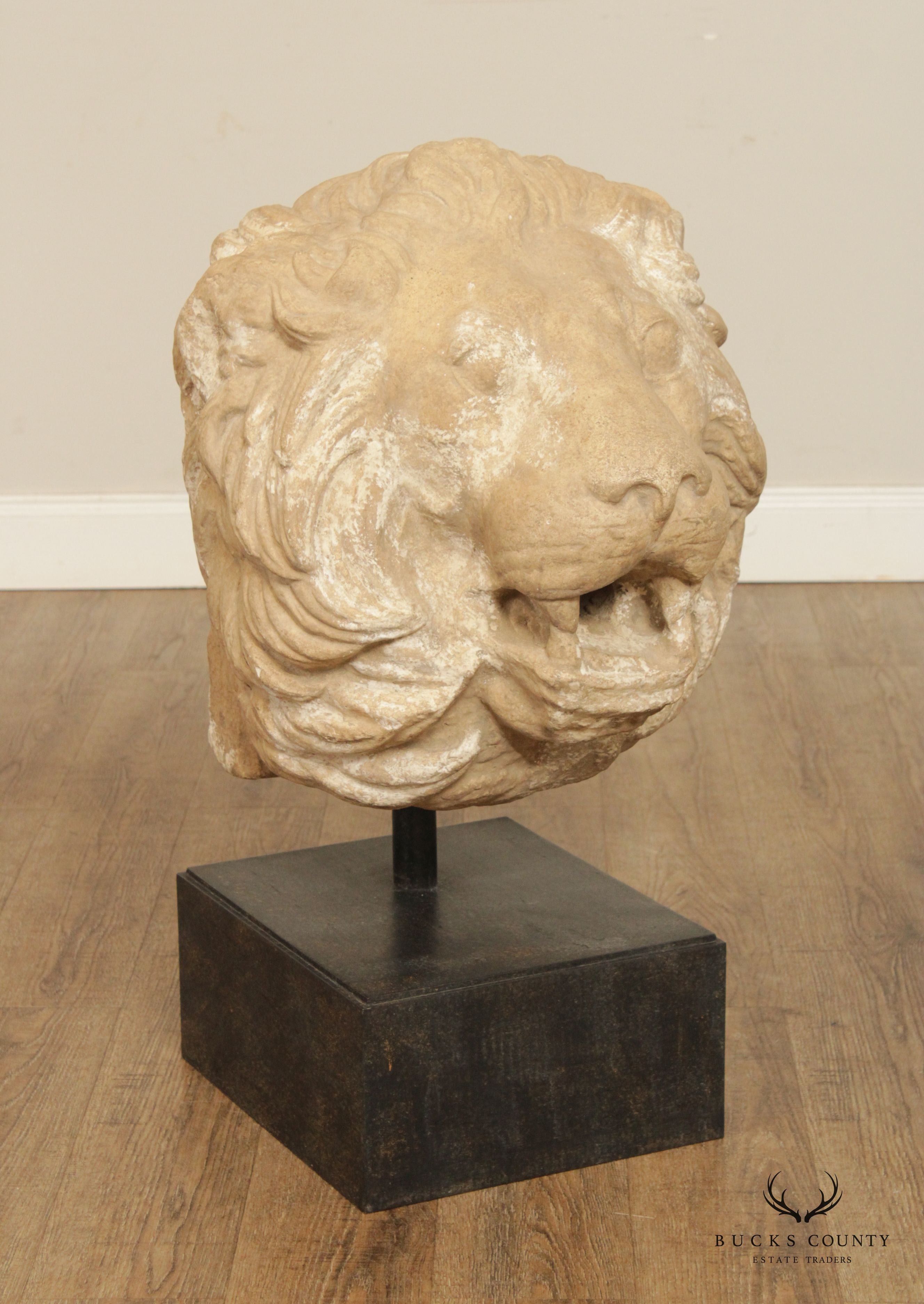 Lion Mask Casted Stone Architectural Detail Sculpture