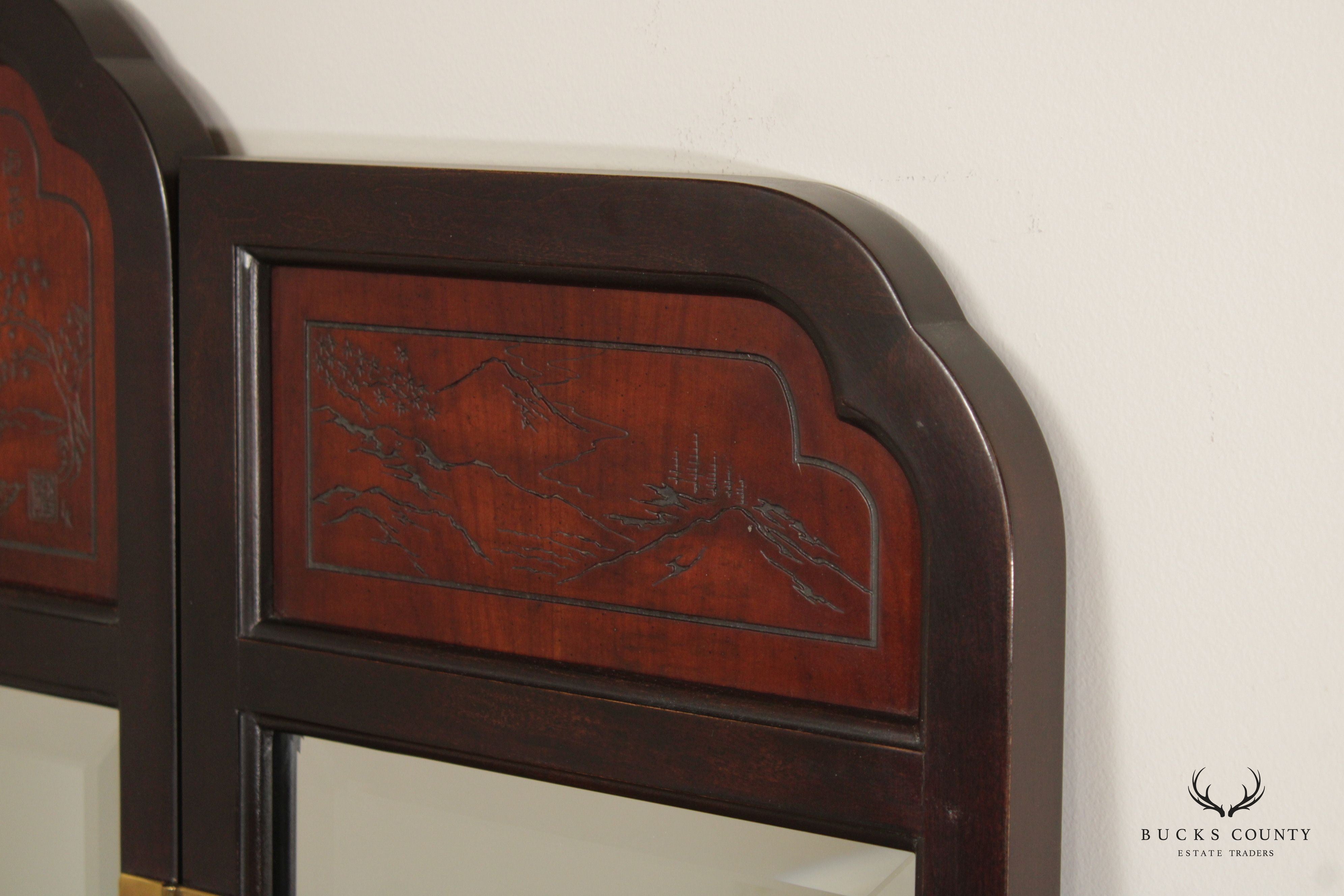 Drexel Heritage Chinoiserie Carved 'Connoisseur' Trifold Dresser Mirror