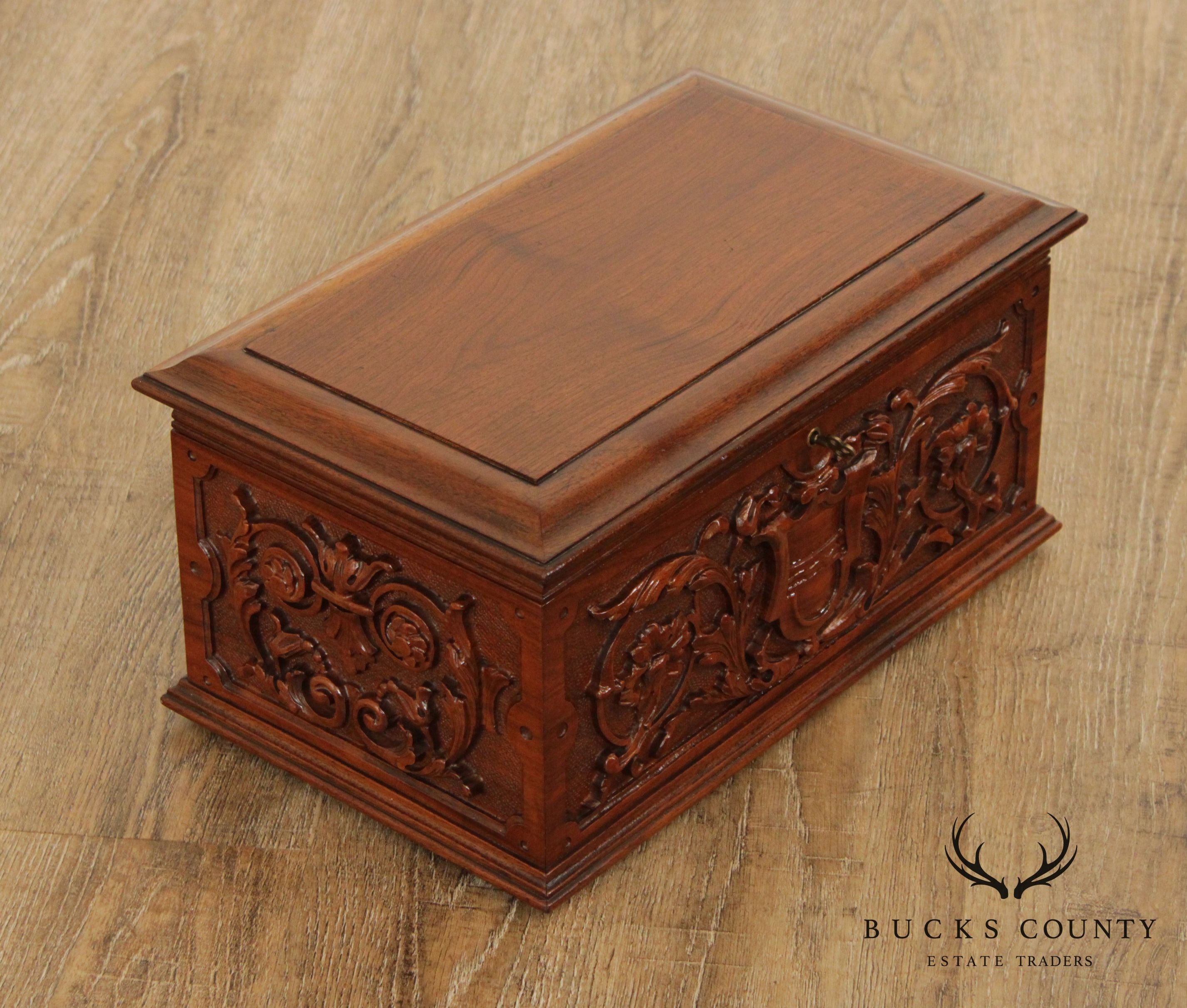 Antique Carved Walnut Humidor Box