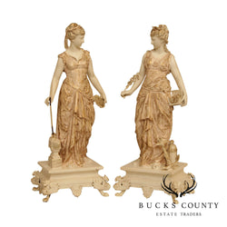 Antique Cast Spelter Pair Figural Goddess Statues