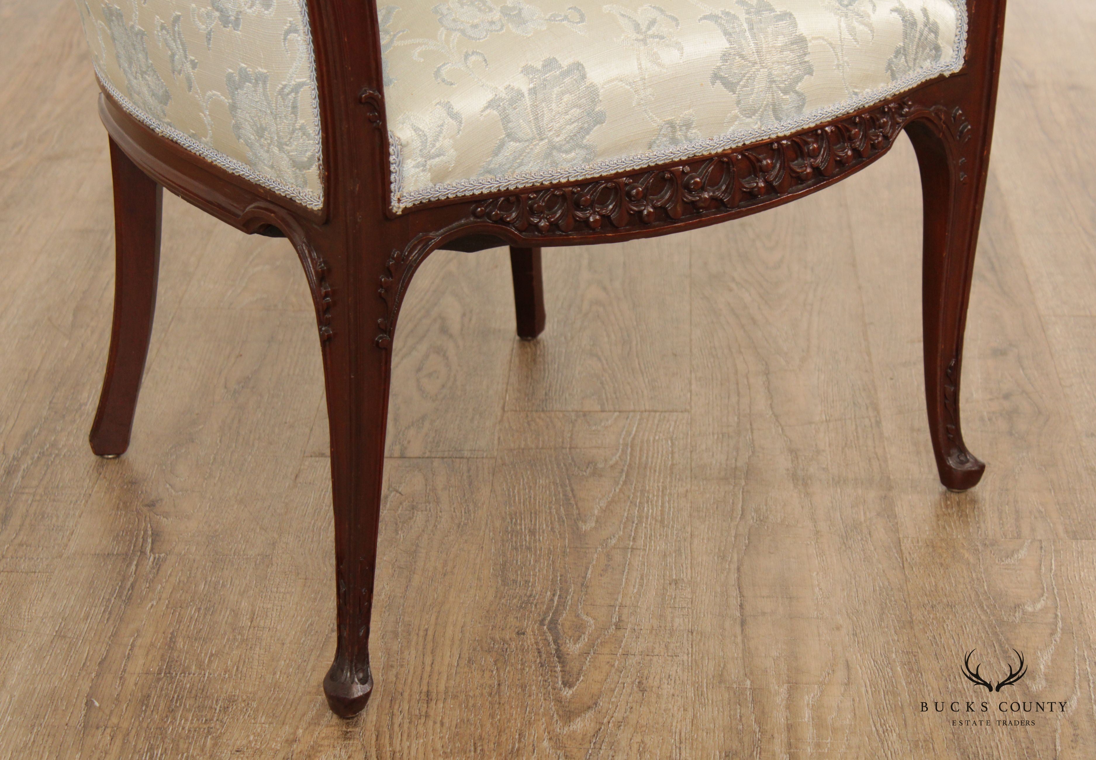 Antique French Art Nouveau Carved Mahogany Arm Chair