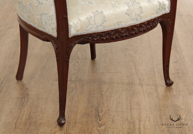 Antique French Art Nouveau Carved Mahogany Arm Chair