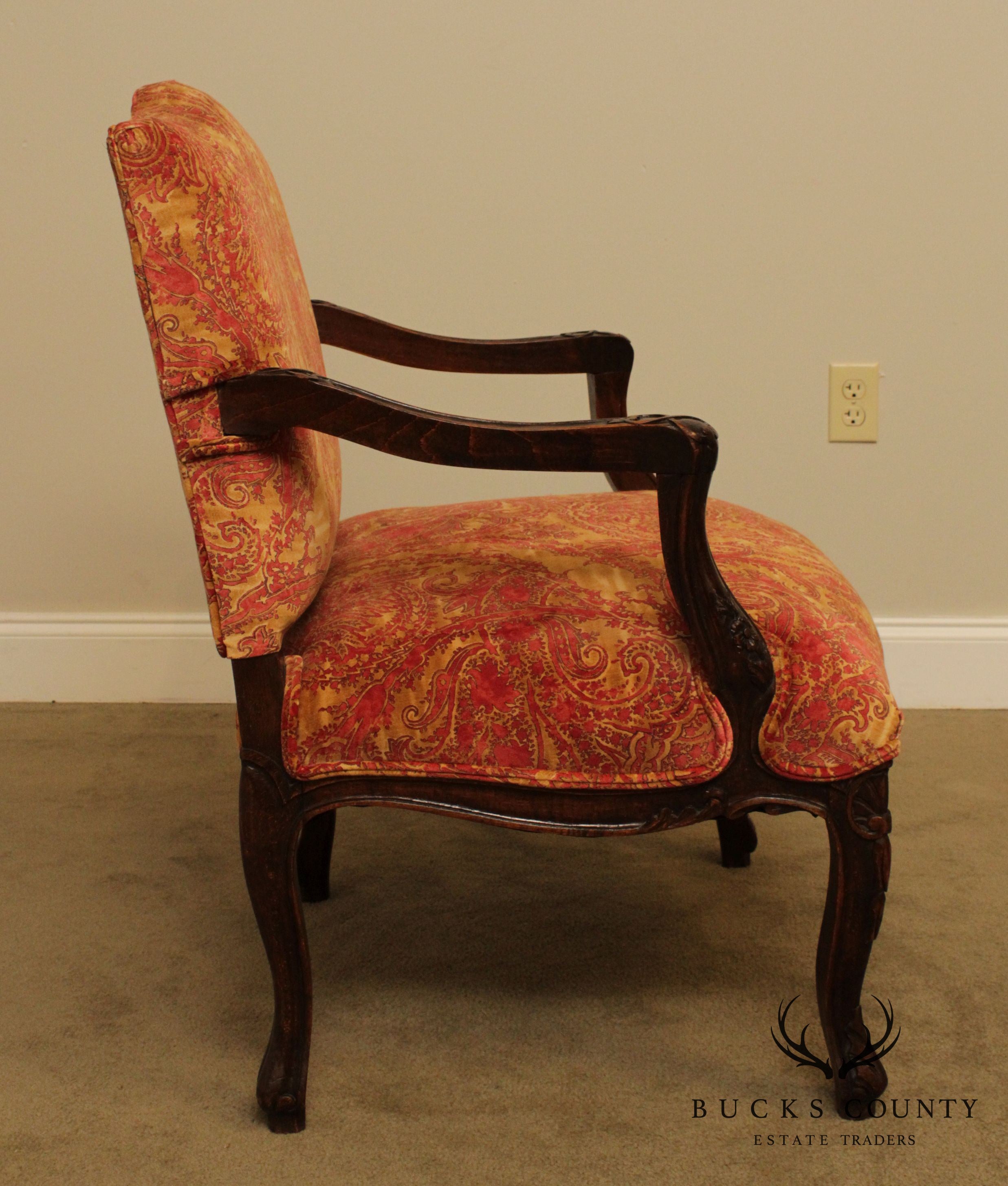 Italian Carved Custom Upholstered Armchair