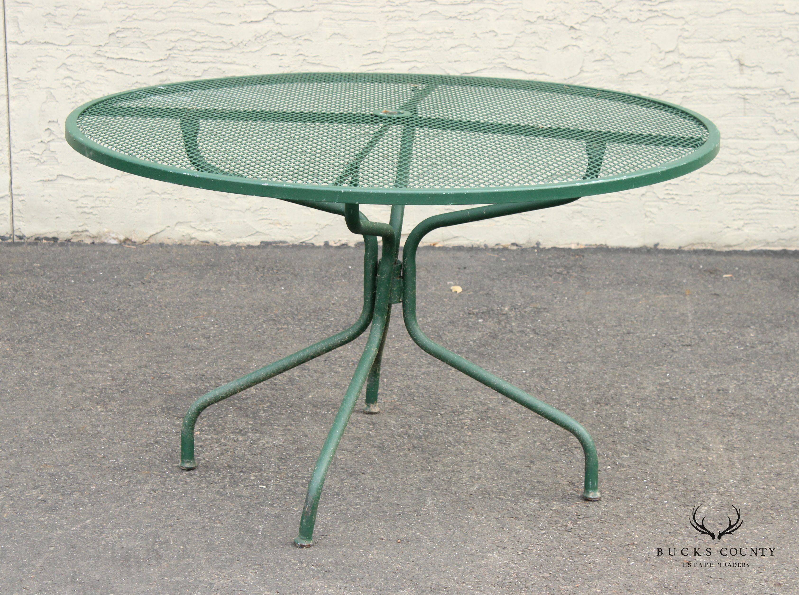 Mid Century Modern Wrought Iron Round Outdoor Patio Dining Table