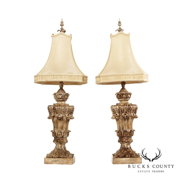 John-Richard Classical Style Pair of Acanthus Carved Table Lamps