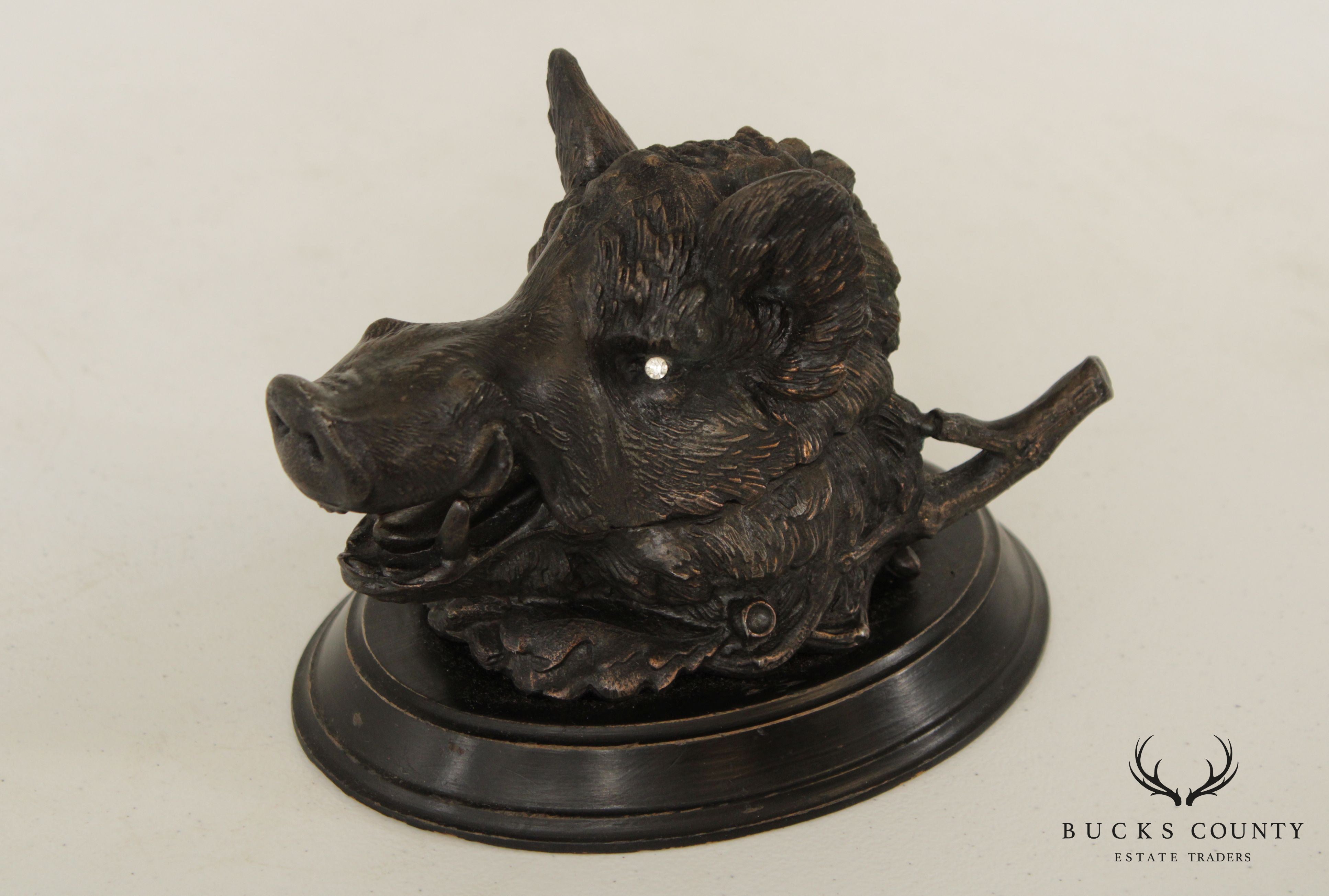 Antique French Boar's Head Inkwell