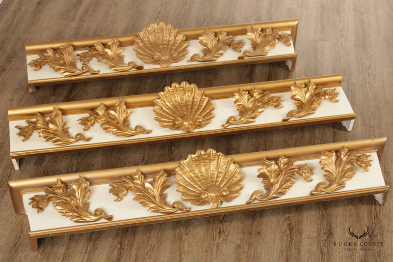 Antique Rococo Style Set of Three Carved Giltwood Architectural Valances