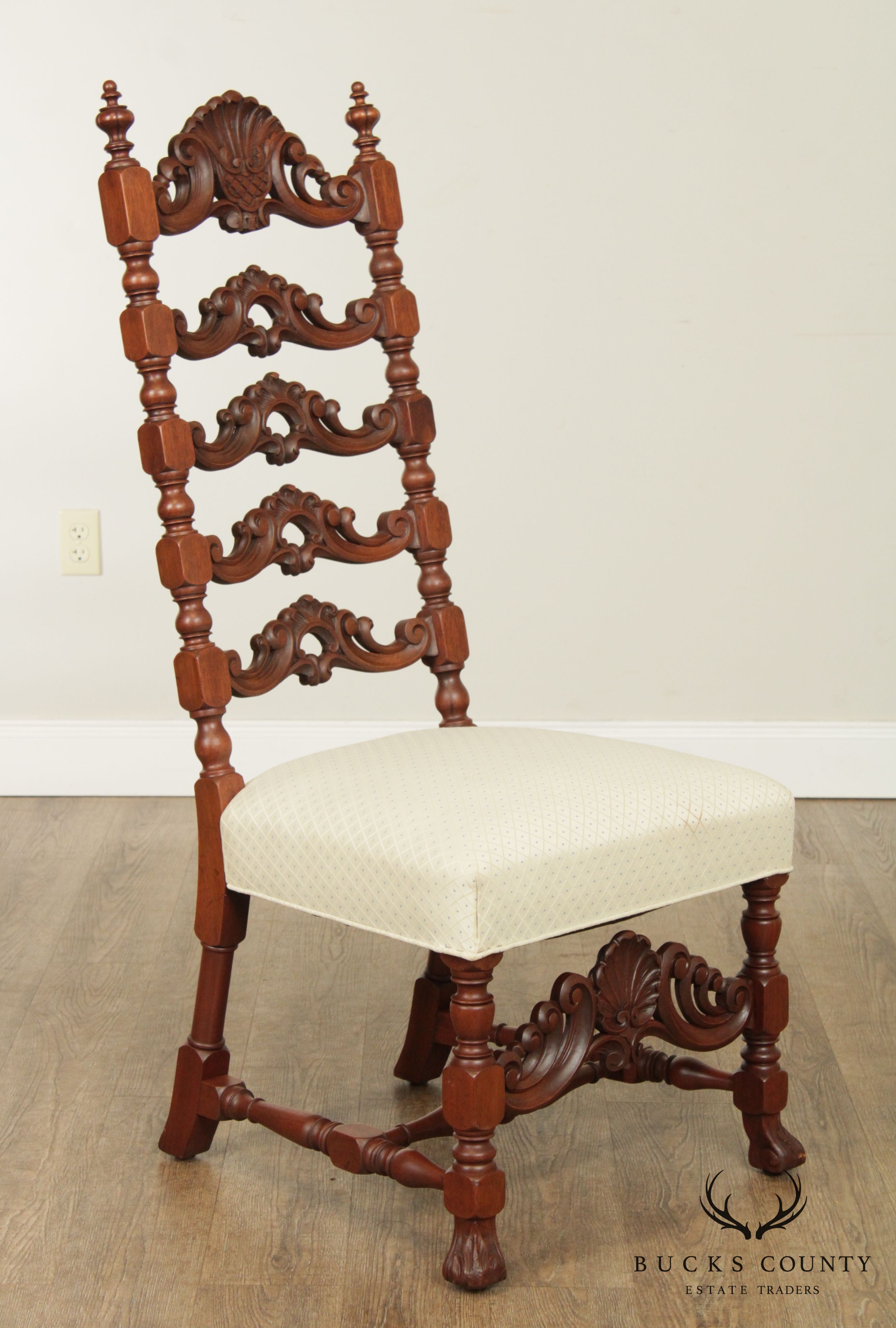 Renaissance Revival Antique Carved Walnut High Back Side Chair