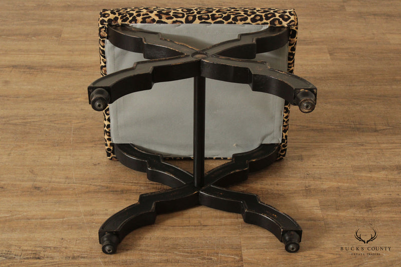 Regency Style Painted X-Frame Leopard Upholstered Ottoman Footstool