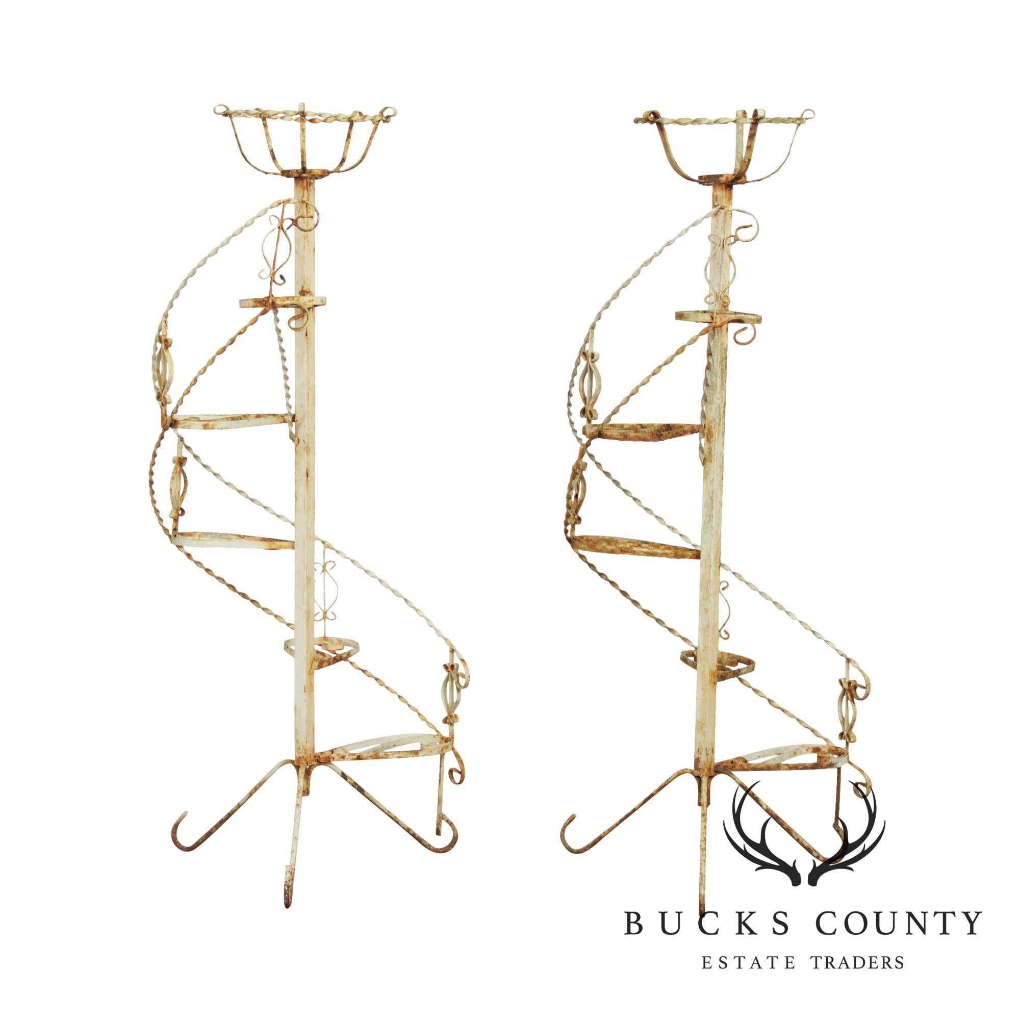 Vintage Wrought Iron Spiral Staircase Planters