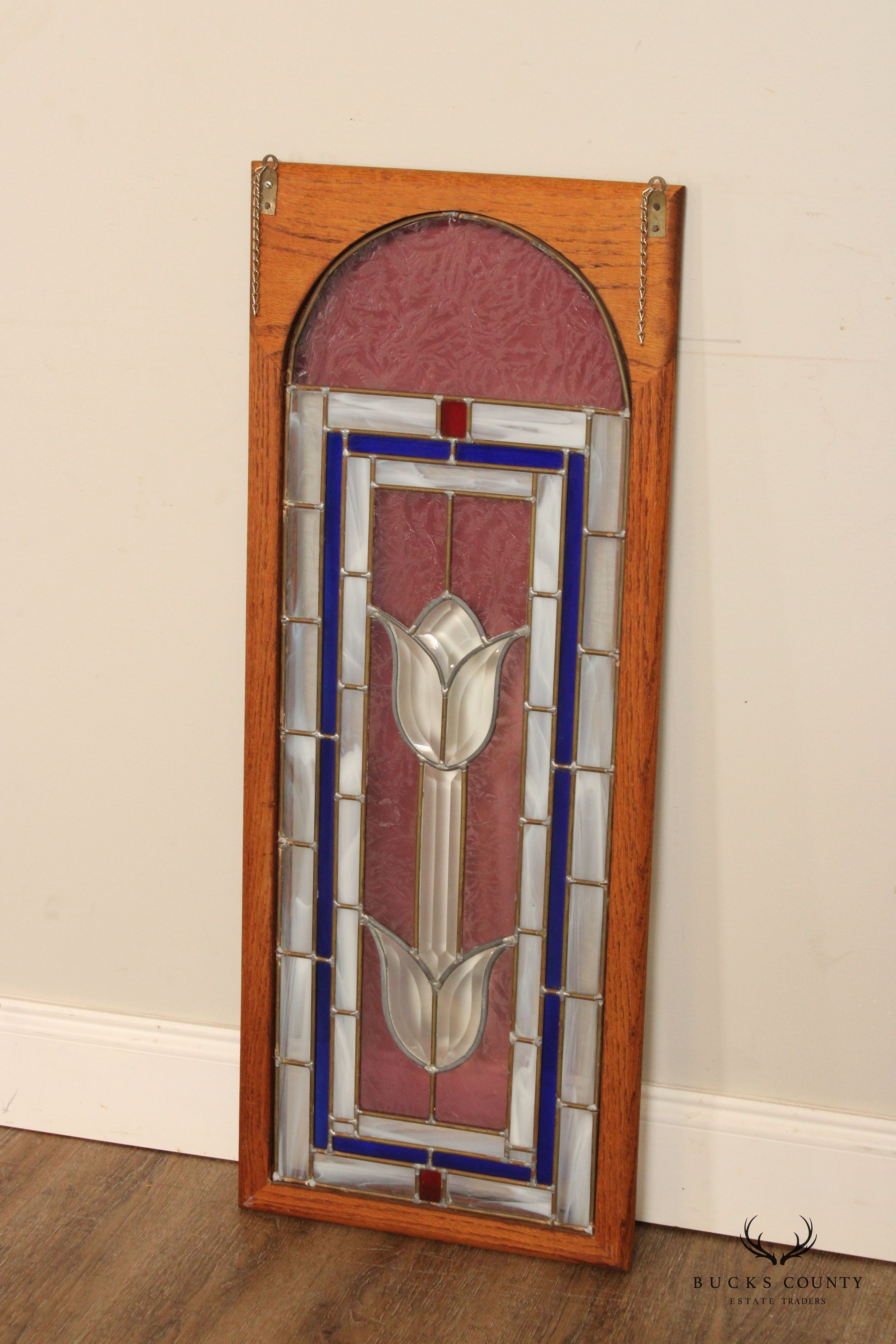 Arts and Crafts Style Stained Glass Transom Window