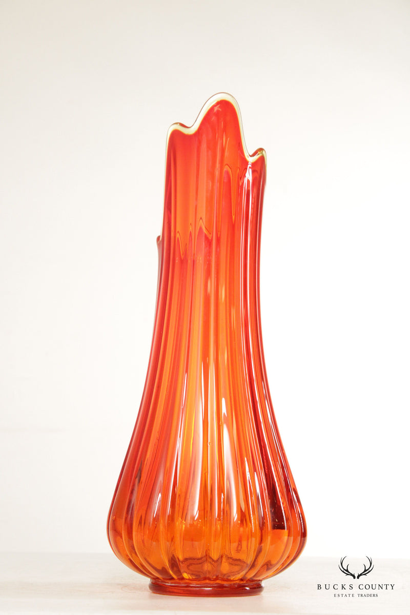 Mid Century Modern Amberina Swung Orange Glass Vase