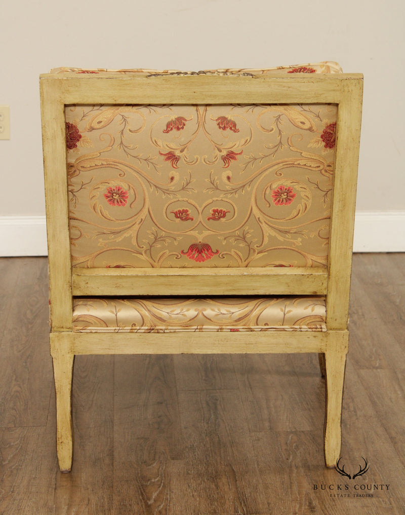 Minton Spidell French Louis XVI Style Pair of Paint Decorated Fauteuil Armchairs