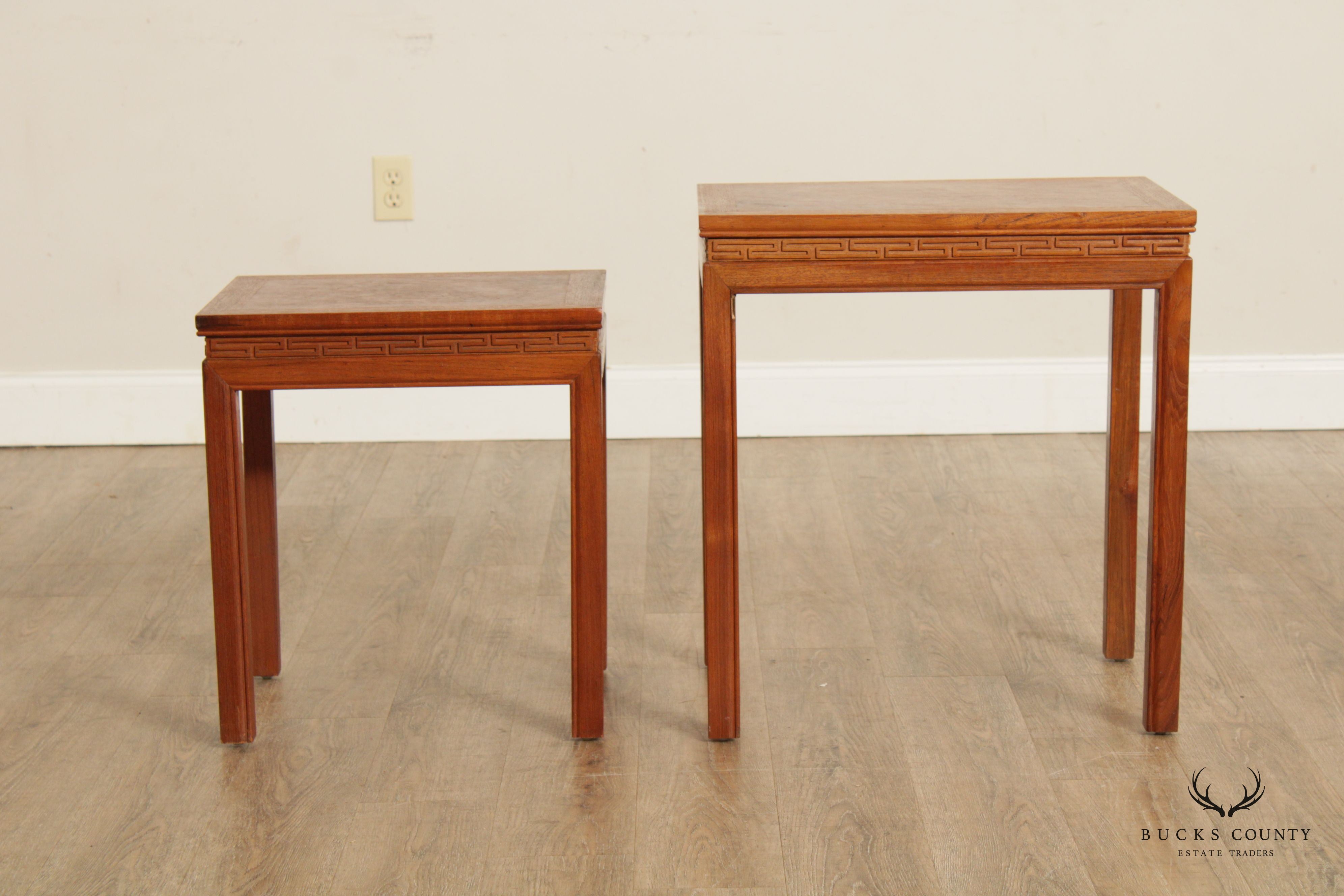 Mid Century Asian Burlwood Top Nesting Tables