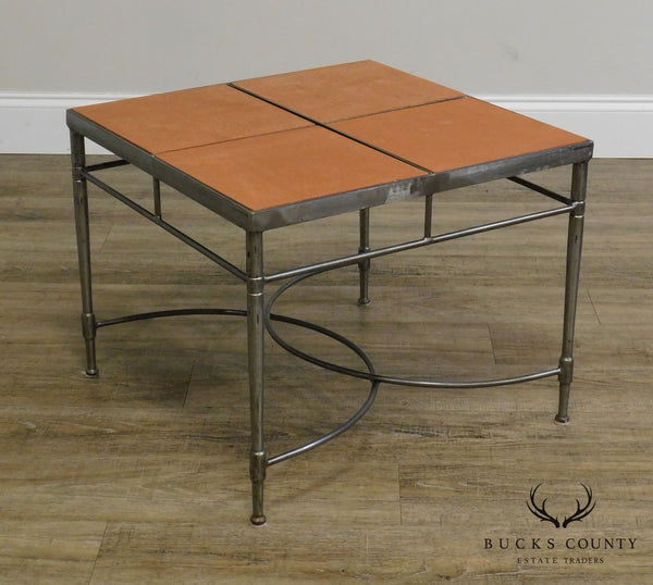 Directoire Style Quality Steel Base Square Tile Top Side Table