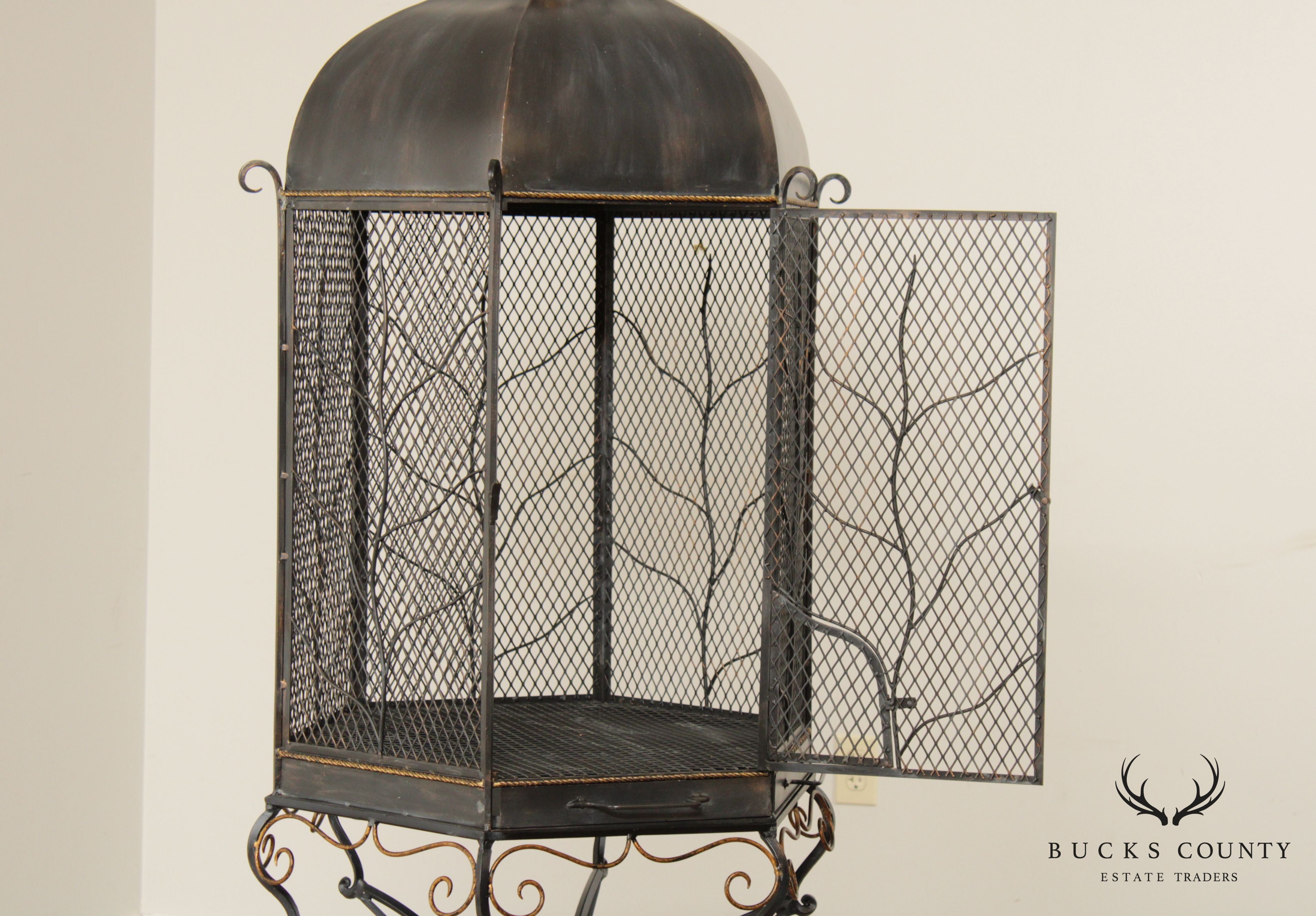 Ornate Wrought Iron Birdcage on Stand