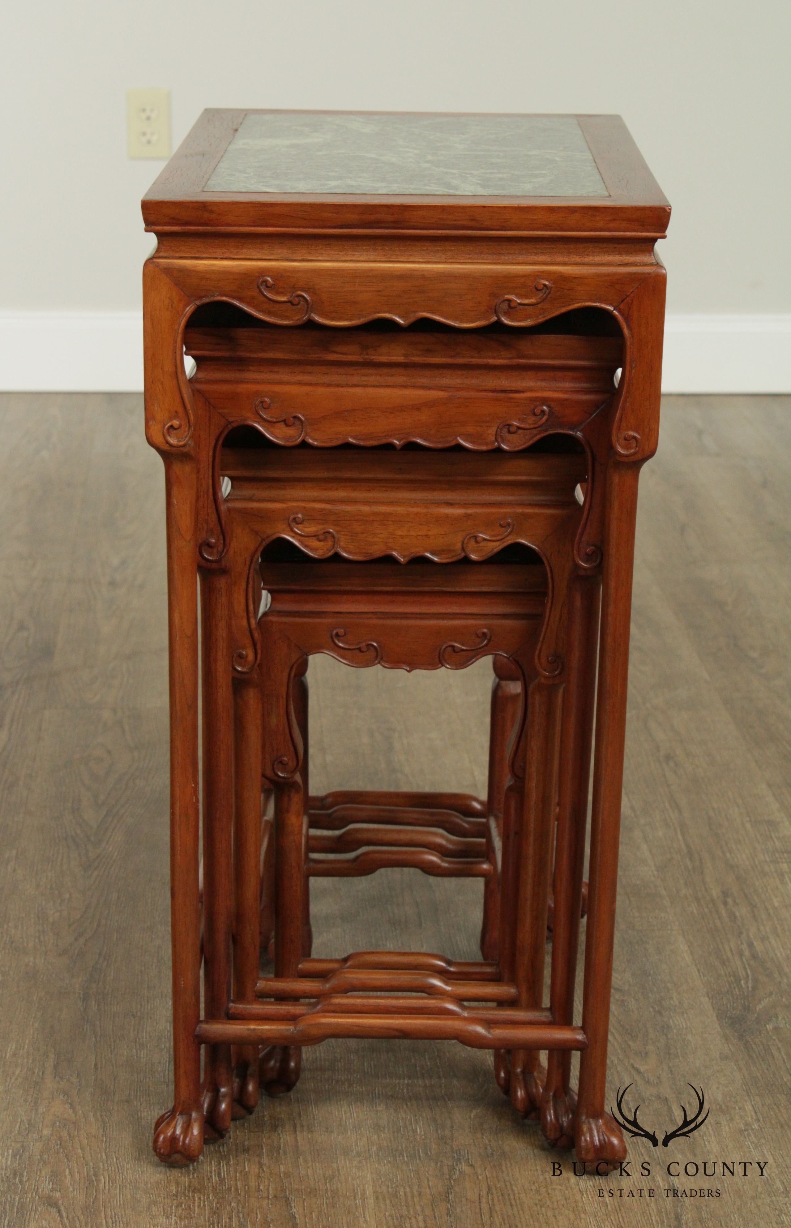 Vintage Chinese Hardwood Marble Top Nesting Tables