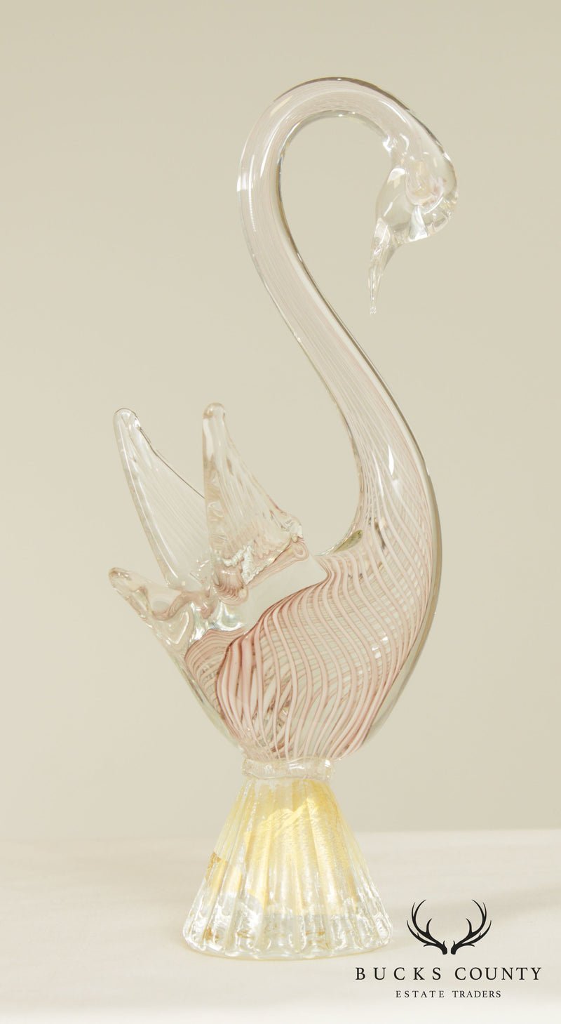 Murano Glass Hand Blown Swan Tall Figurine