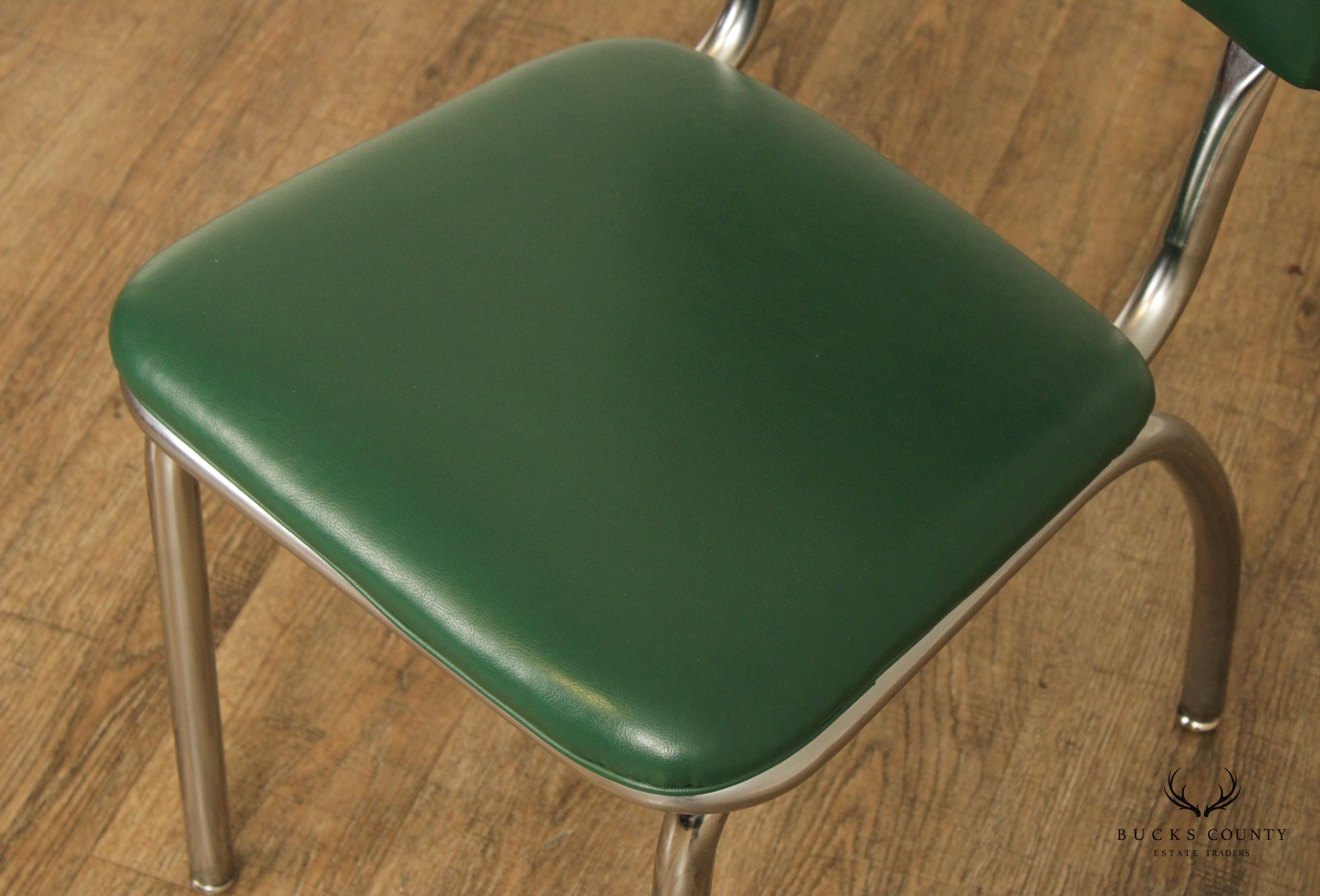 Royal Metal 1950s Vintage Chrome and Green Vinyl Side Chair