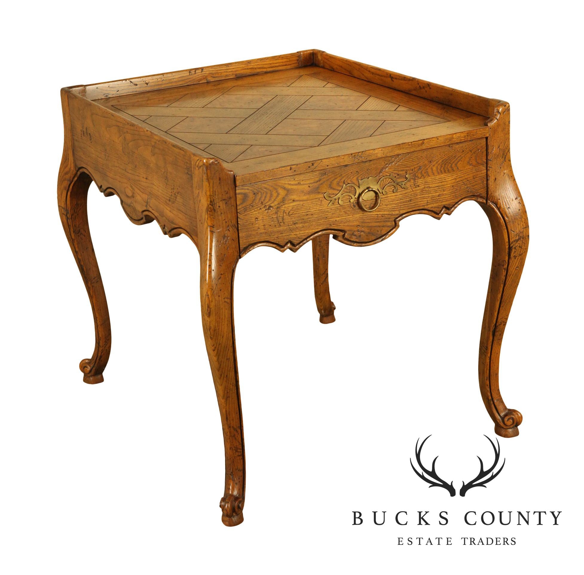 Baker French Country Style Oak One Drawer Side Table