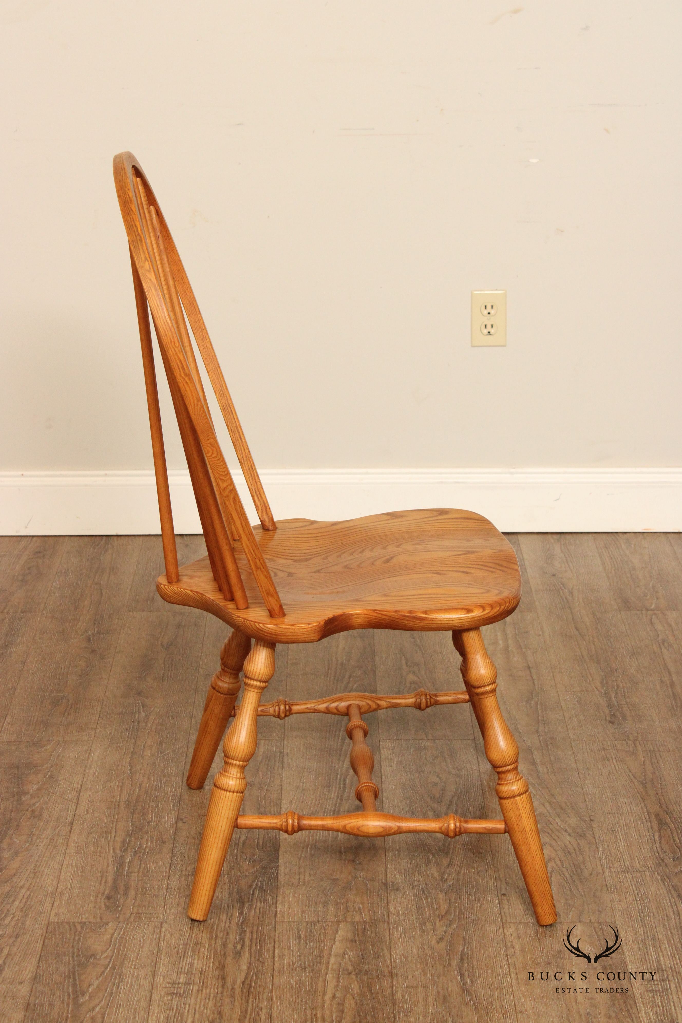 Custom Crafted Set of Four Oak Windsor Dining Chairs