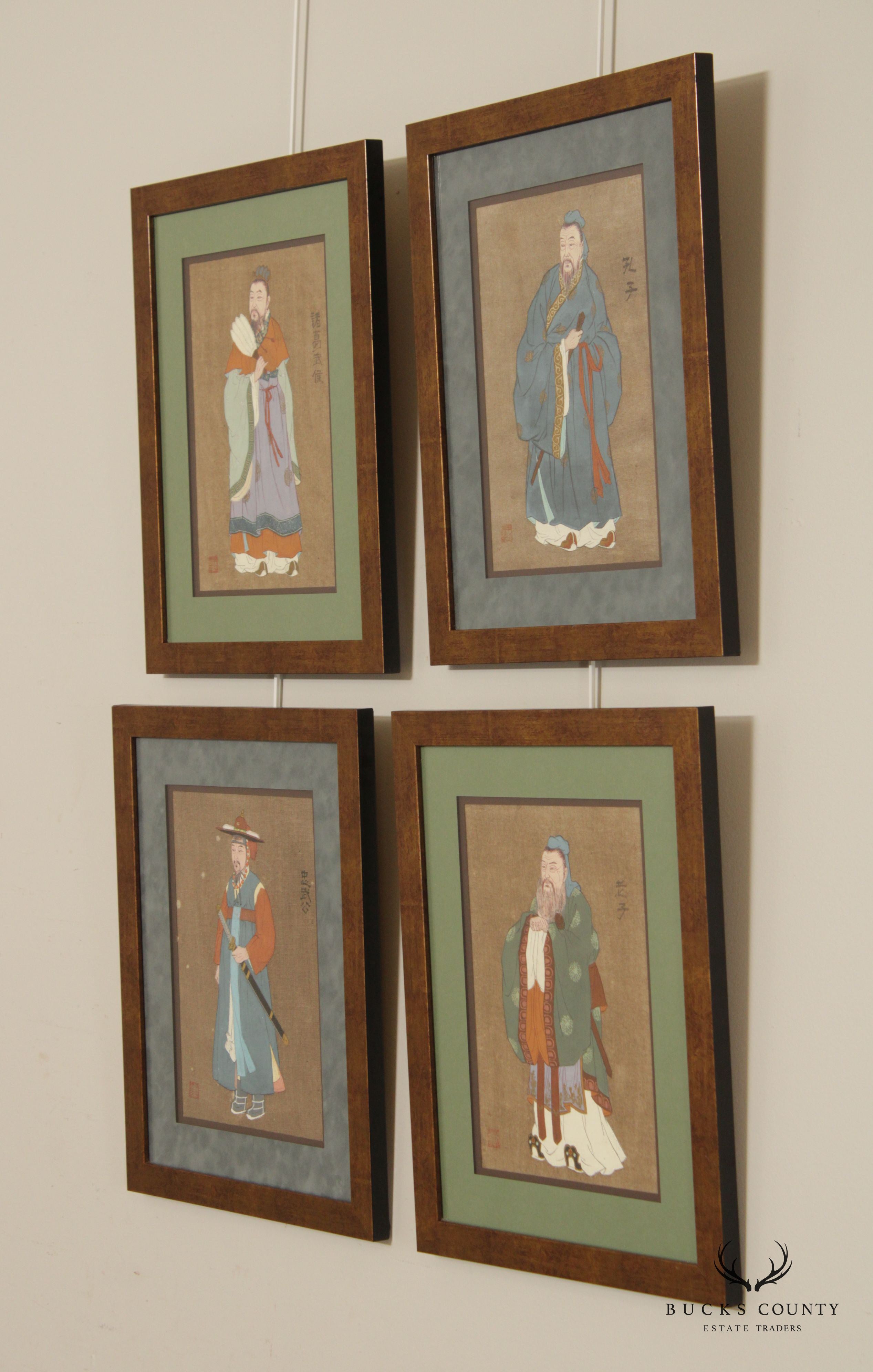 Vintage Chinese Ancestral Portraits Set of 4 Paintings