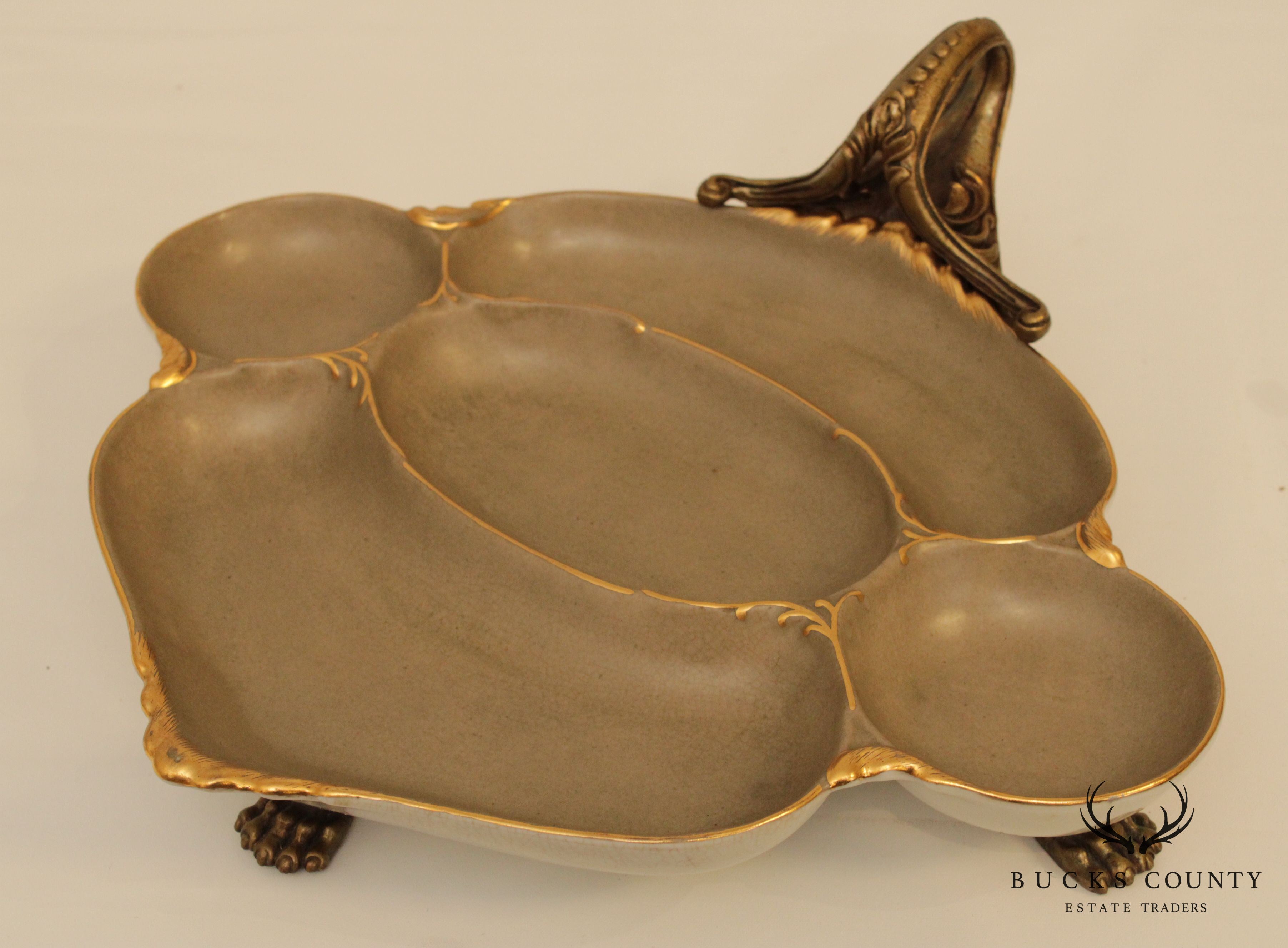 Castalian Porcelain Brass Claw Foot Serving Dish