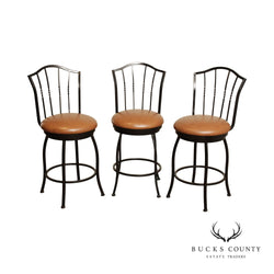 Trendler Set of 3 Wrought Iron and Leather Swivel Counter Bar Stools