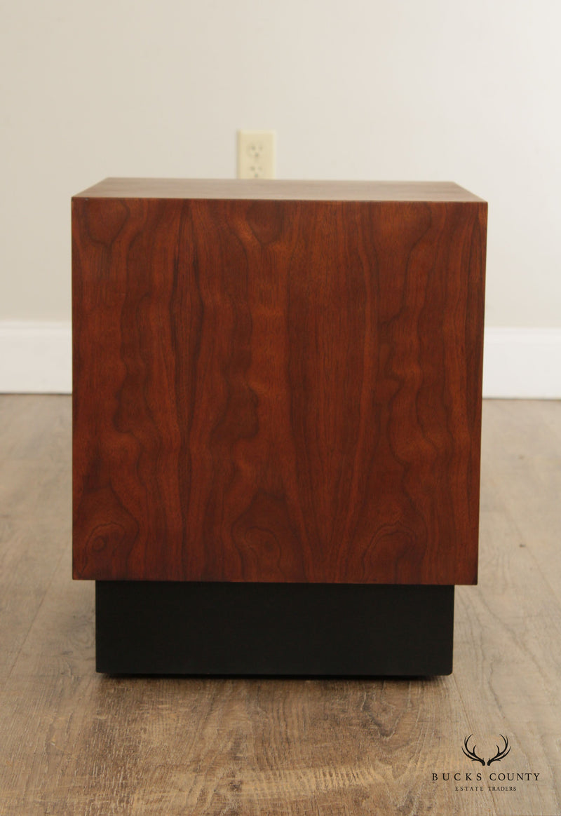 Mid Century Modern Pair Walnut Cube Side Tables