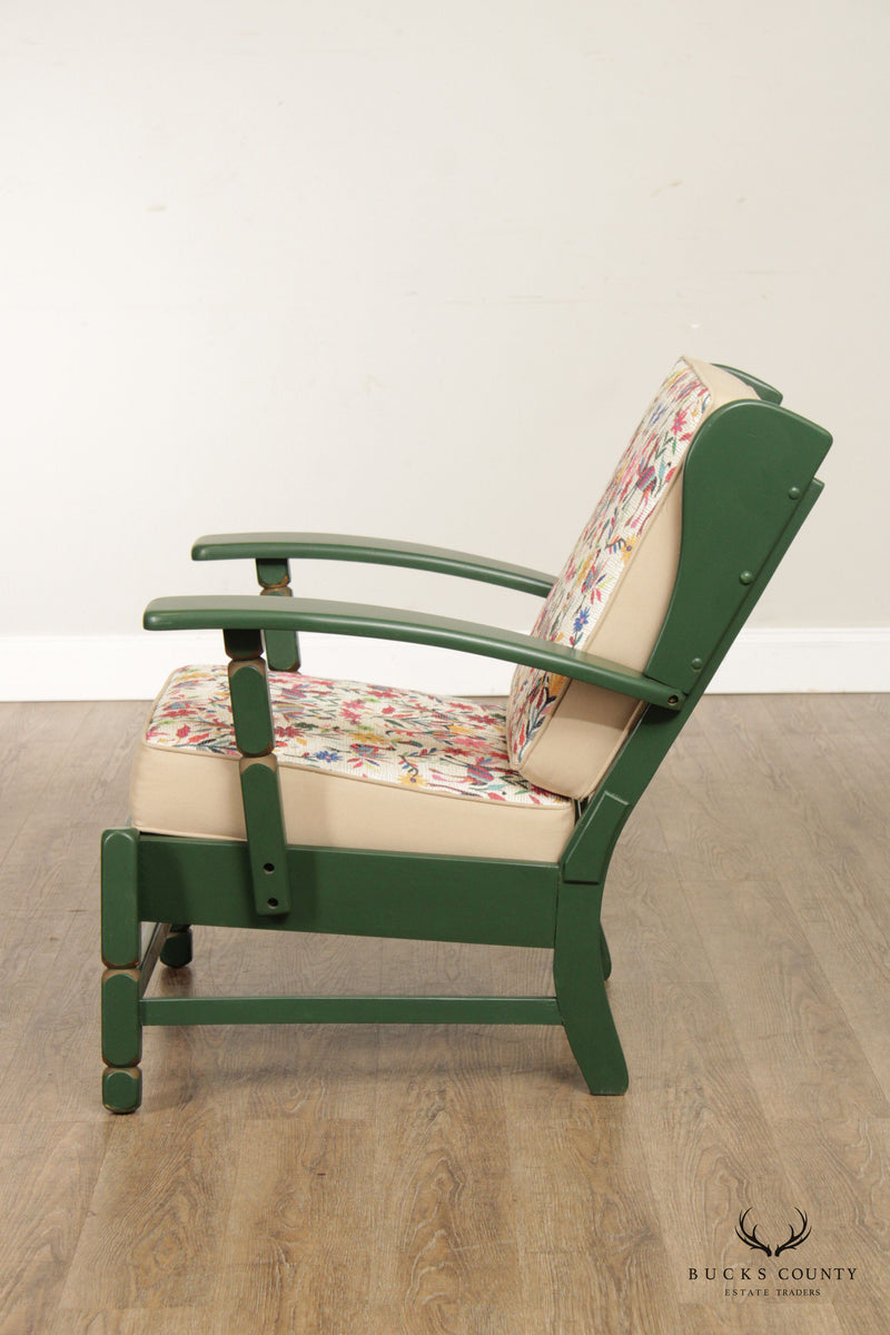 Mid Century Folk Art Green Painted Armchair