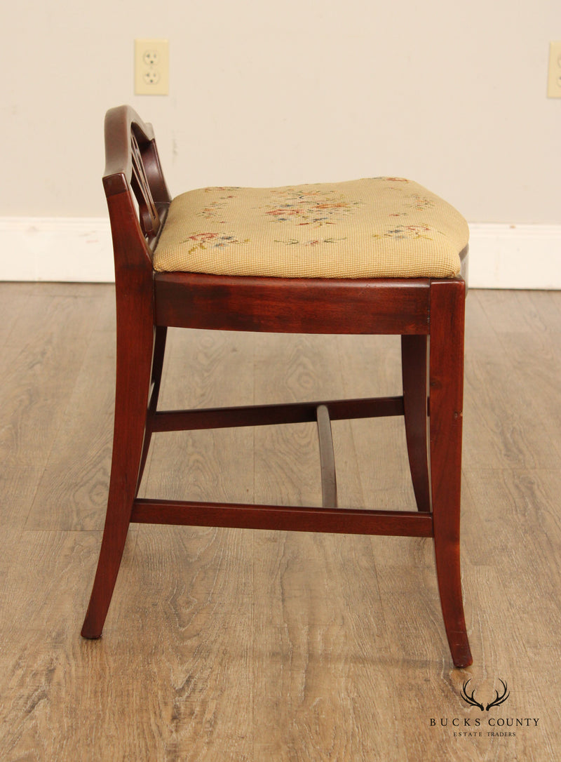 Continental Furniture Co. Vintage Hepplewhite Style Mahogany Vanity Bench