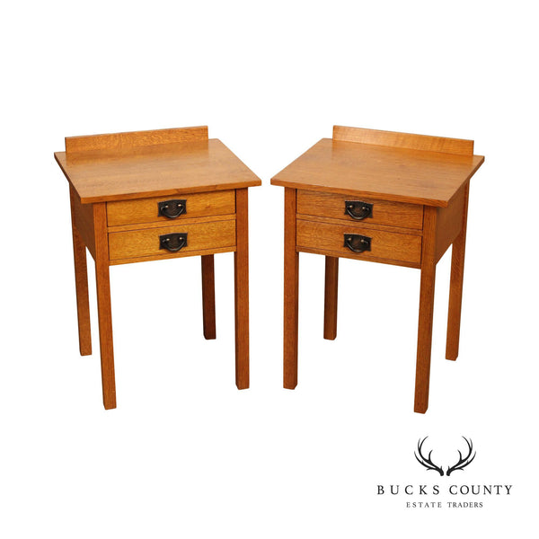 Stickley Mission Collection Pair of Oak Two-Drawer Tall Nightstands