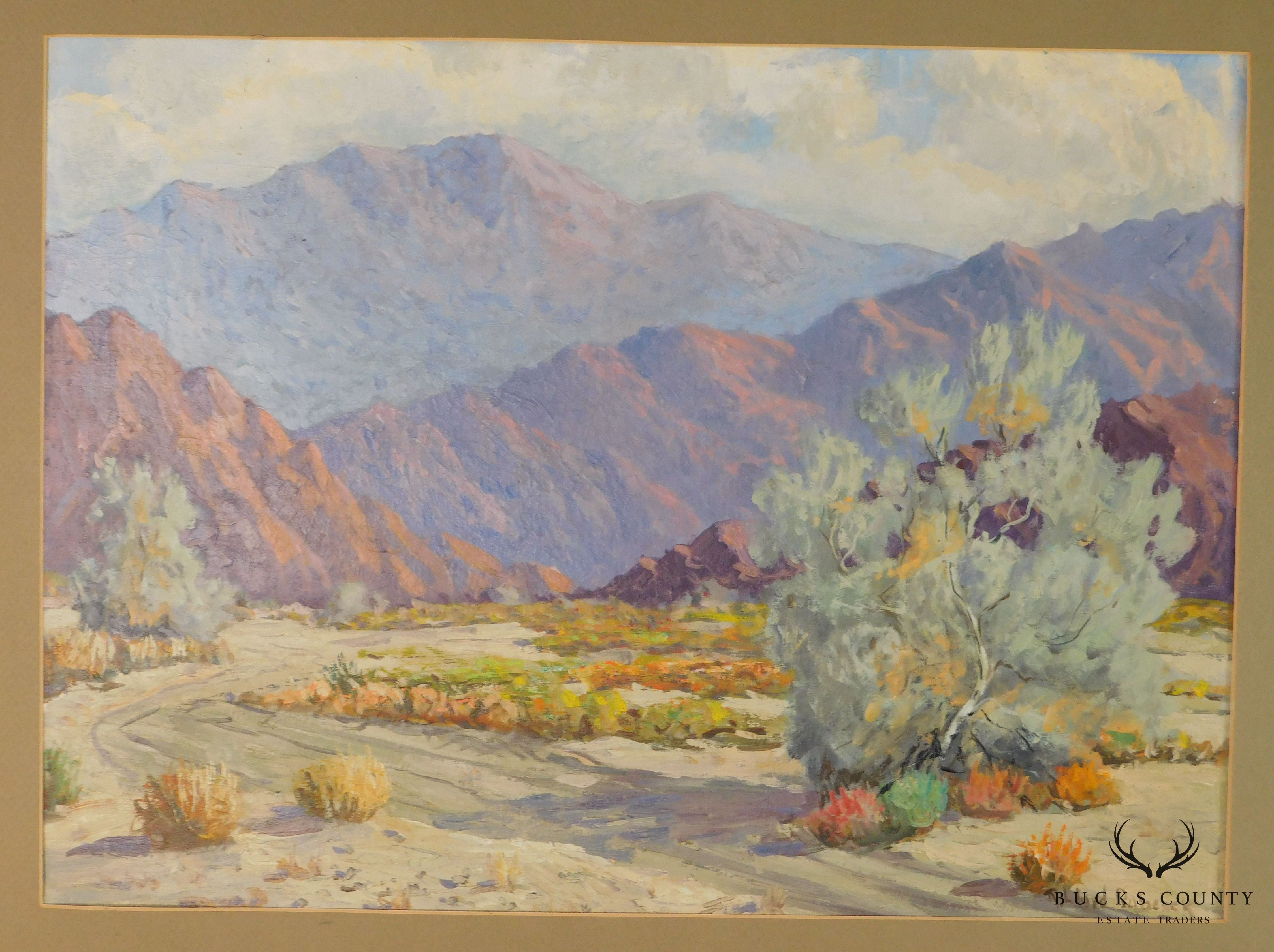 Western Desert & Mountains Landscape Signed "R. Lloyd Babcock" Oil on Board Framed